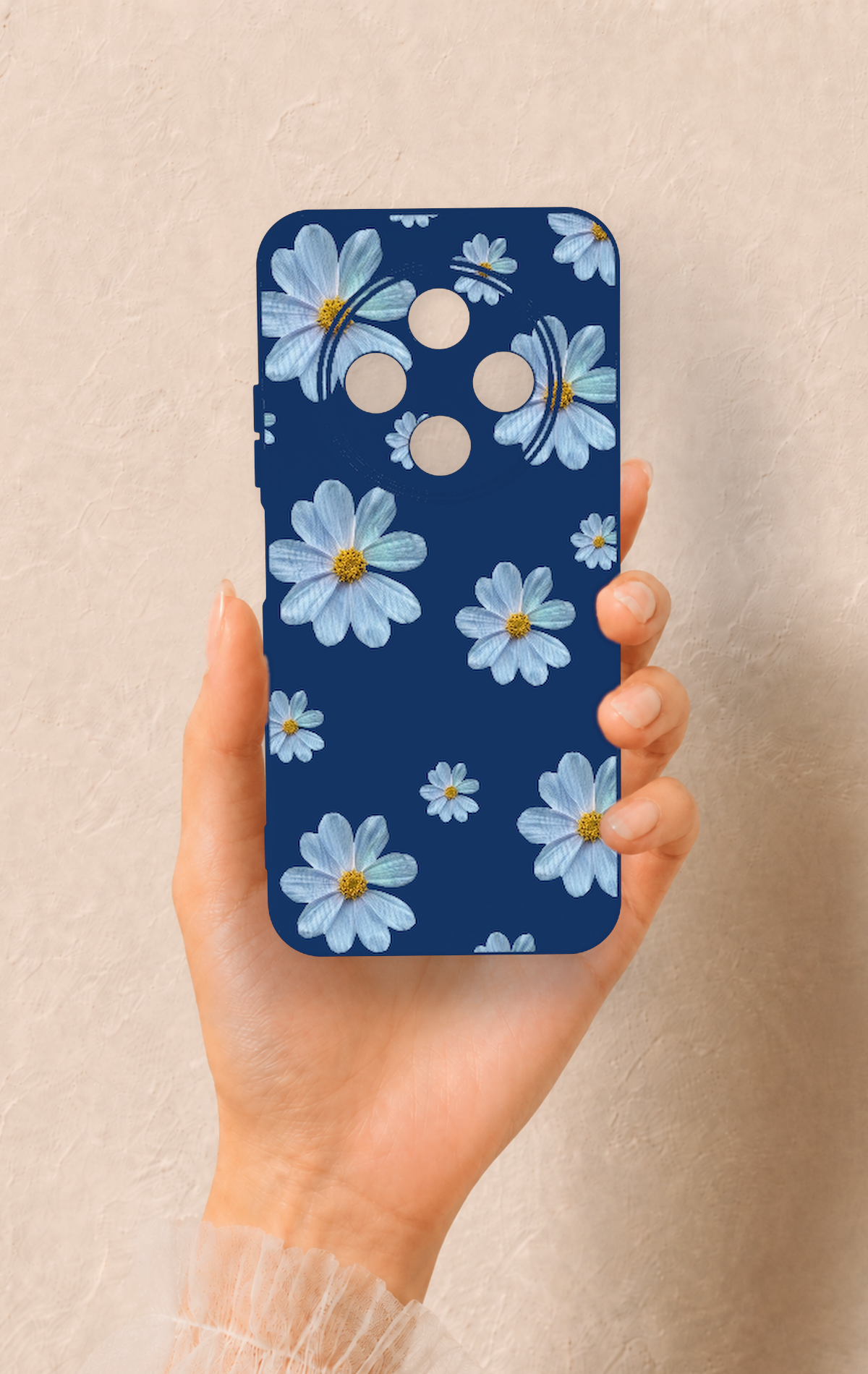 Tecno Spark 30C Uyumlu Mavi Papatya Desenli Silikon Kılıf