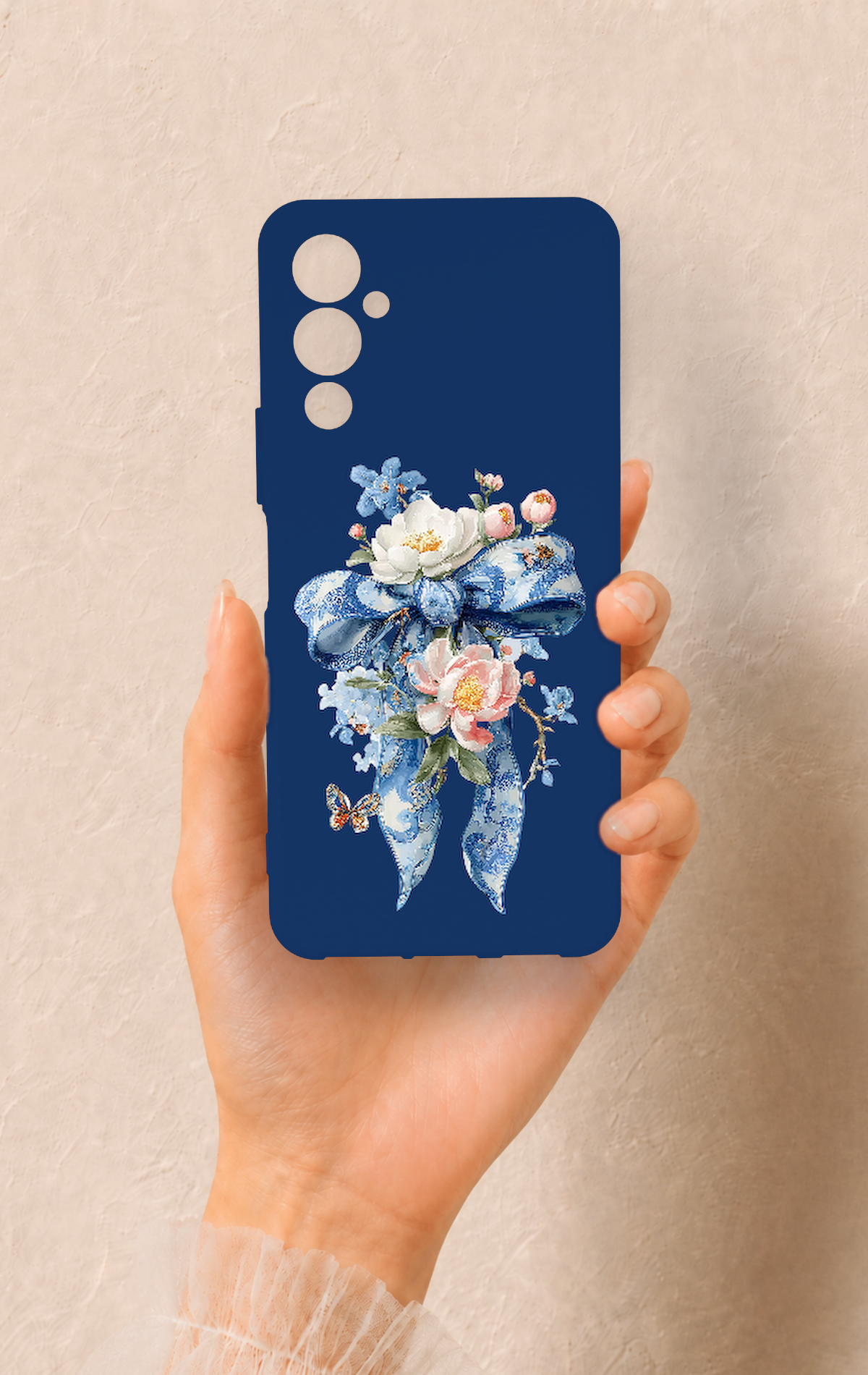 Tecno Pova Neo 4 Uyumlu Mavi Kurdeleli Çiçek Desenli Silikon Kılıf