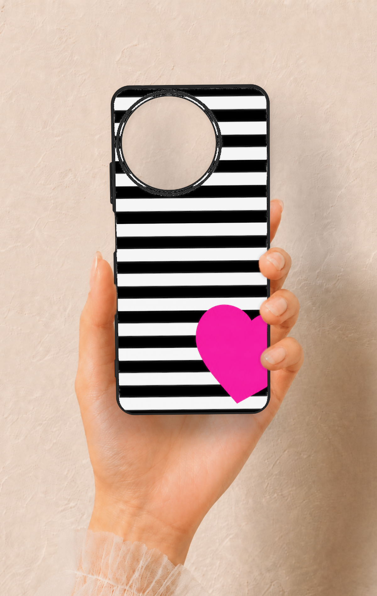 Realme 11 Uyumlu Çizgili Kalp Desenli Silikon Kılıf