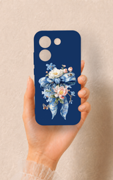 Poco X8 Pro Uyumlu Mavi Kurdeleli Çiçek Desenli Silikon Kılıf