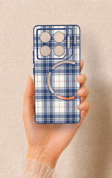 İnfinix Gt 20 Pro Uyumlu Bej Lacivert Ekose Desenli Silikon Kılıf