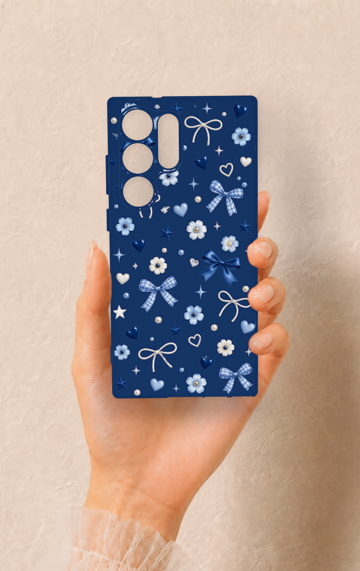 Samsung S23 Ultra Uyumlu Mavi Papatya Fiyonk Desenli Silikon Kılıf