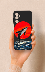 Samsung M14 Uyumlu Kırmızı Güneş Balina Desenli Silikon Kılıf