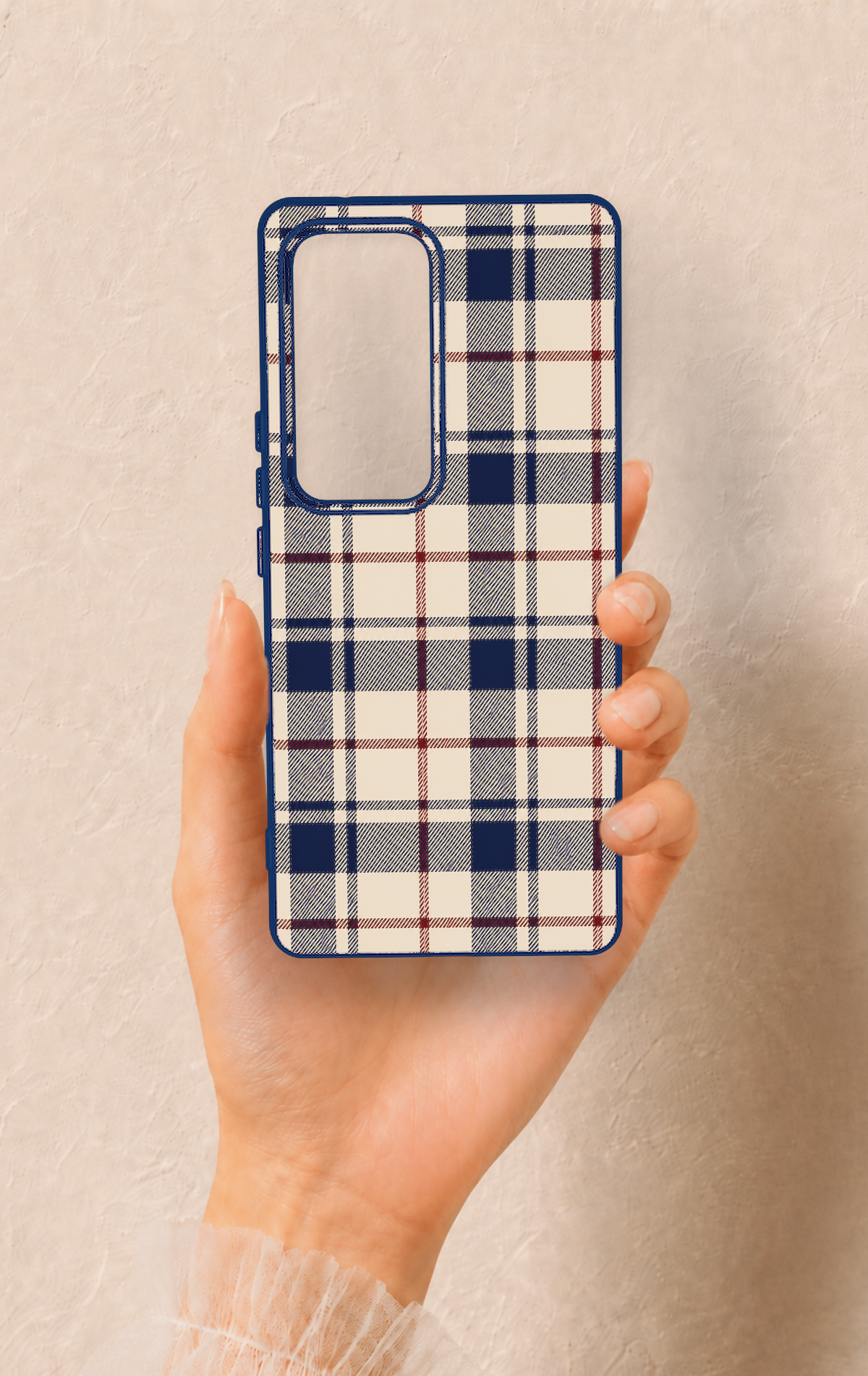 Vivo V30 Uyumlu Mavi Bordo Çizgili Ekose Desenli Silikon Kılıf