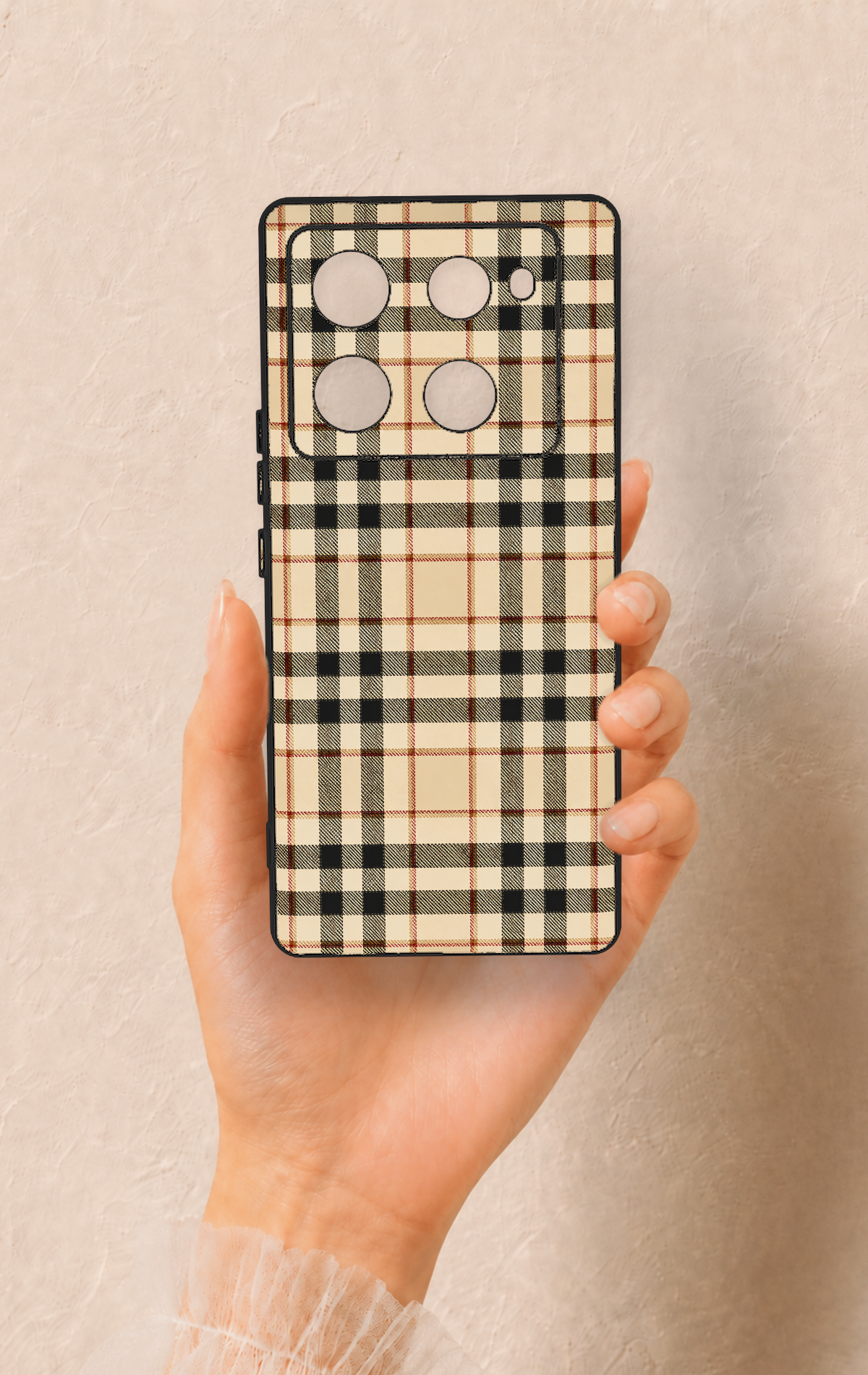 İnfinix Note 40 Pro Uyumlu Karamel Siyah Ekose Desenli Silikon Kılıf