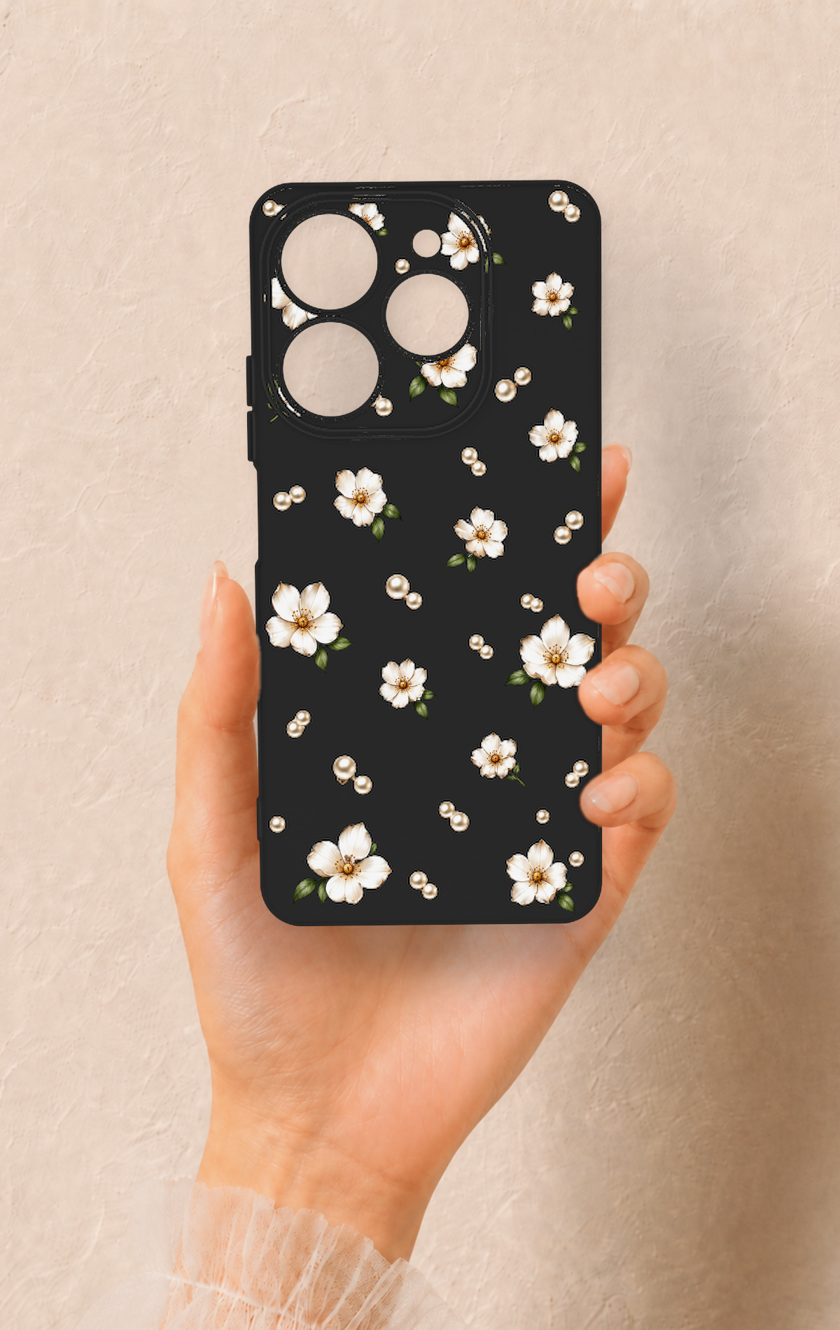 Tecno Spark 10 Pro Uyumlu İnci Papatya Desenli Silikon Kılıf