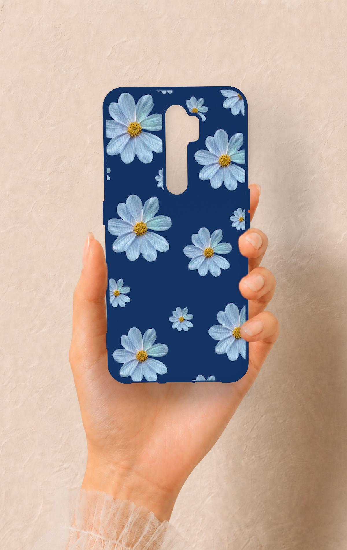Oppo A5 2020 Uyumlu Mavi Papatya Desenli Silikon Kılıf