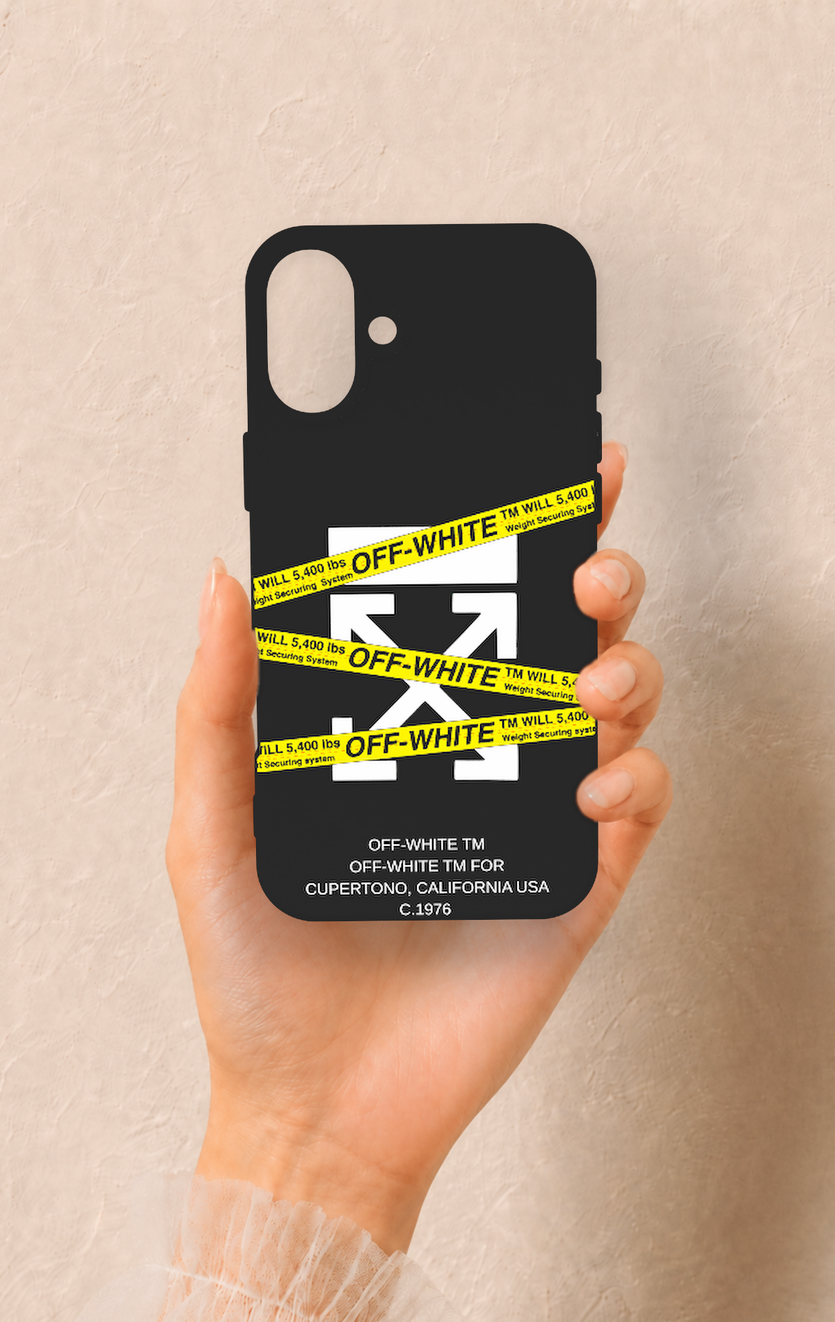 iPhone 16 Plus Uyumlu Off White Desenli Silikon Kılıf