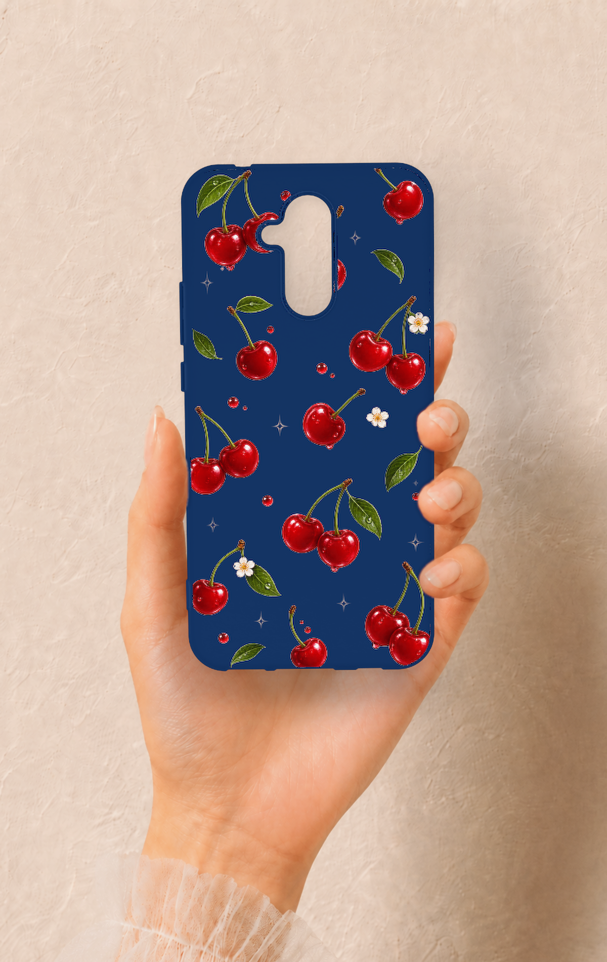 Huawei Mate 20 Lite Uyumlu Kiraz Papatya Desenli Silikon Kılıf
