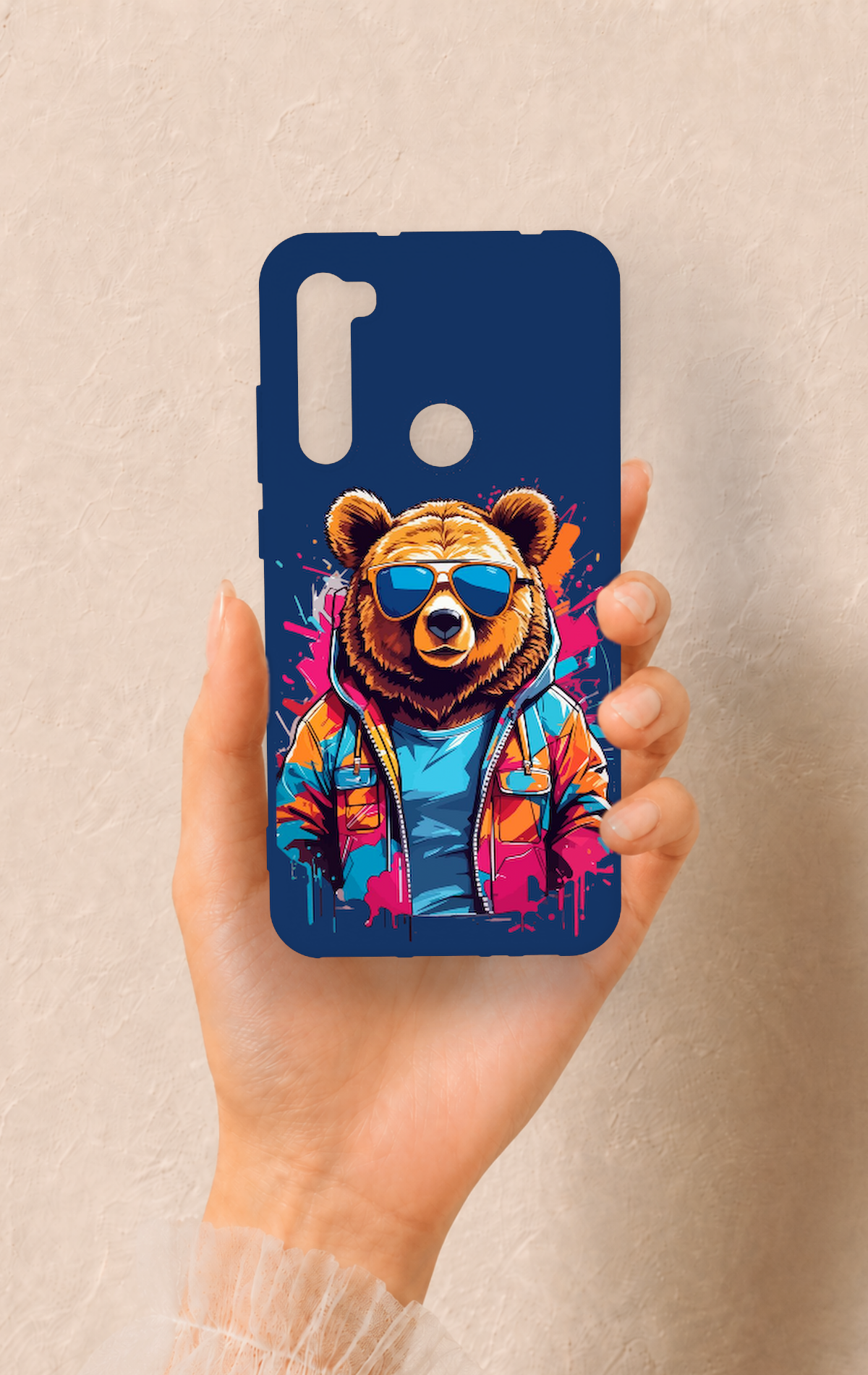 Redmi Note 8 Uyumlu Gözlüklü Ayı Desenli Silikon Kılıf