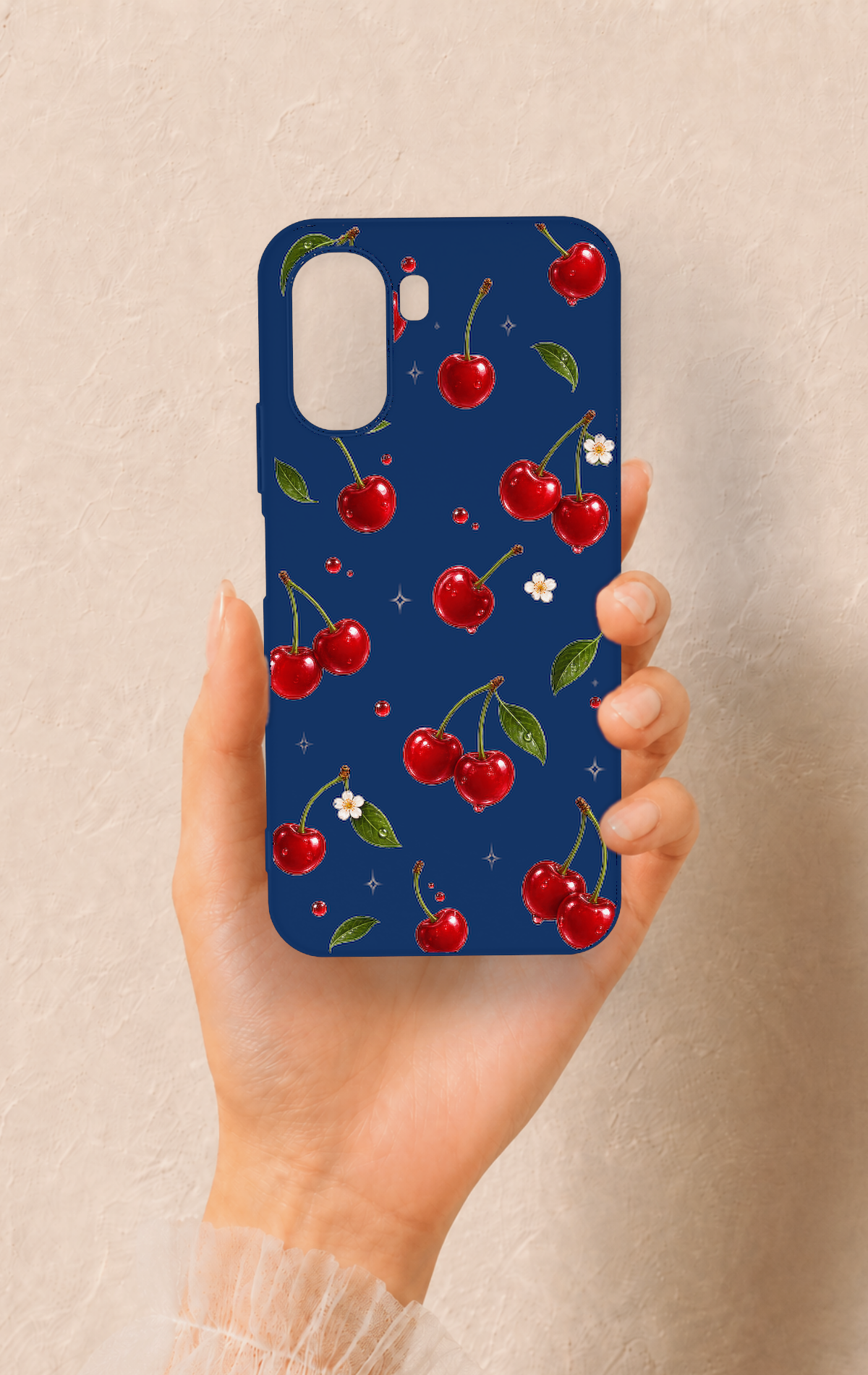 Oppo A6T Uyumlu Kiraz Papatya Desenli Silikon Kılıf