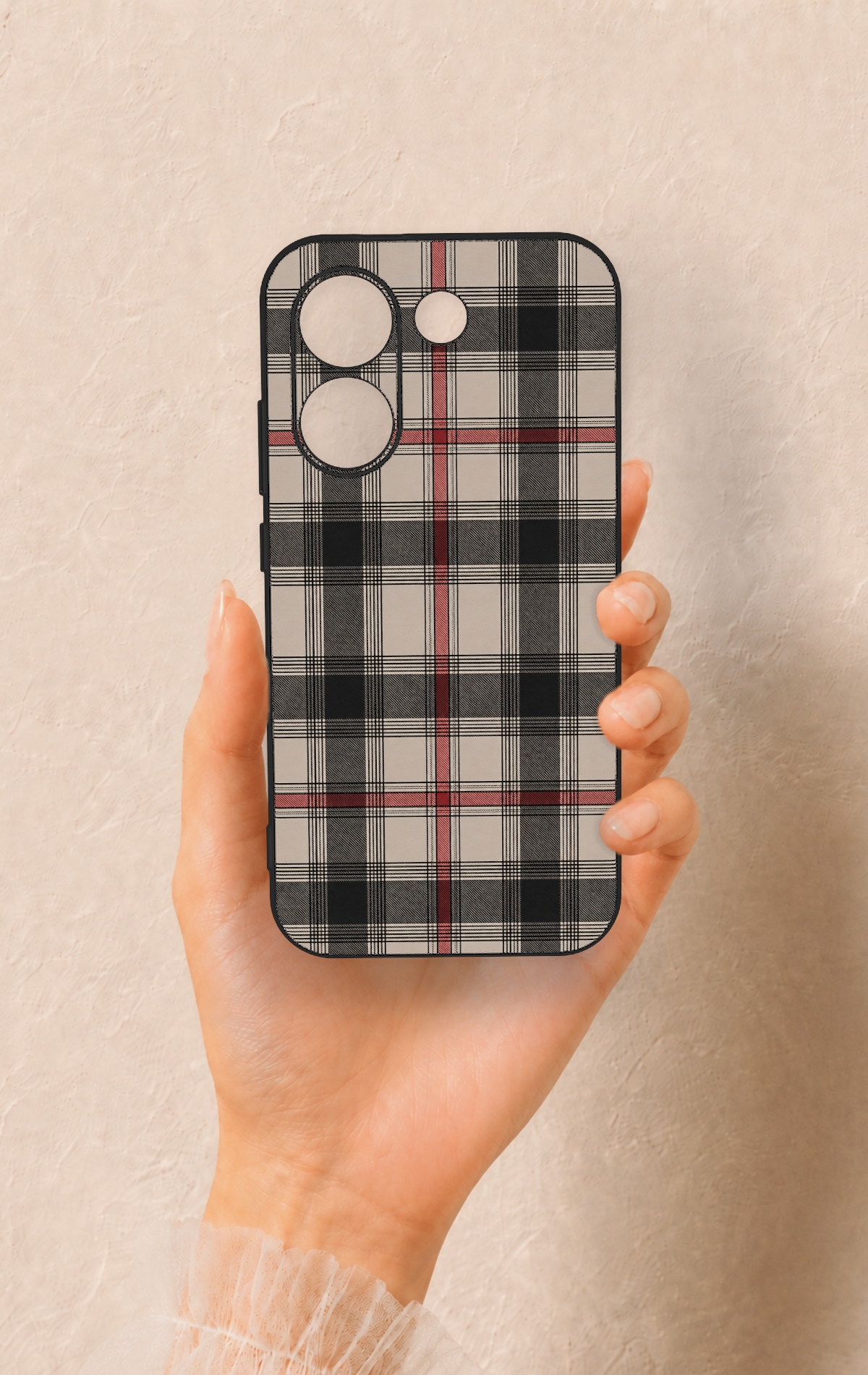 Poco X8 Pro Uyumlu Siyah Kırmızı Ekose Desenli Silikon Kılıf