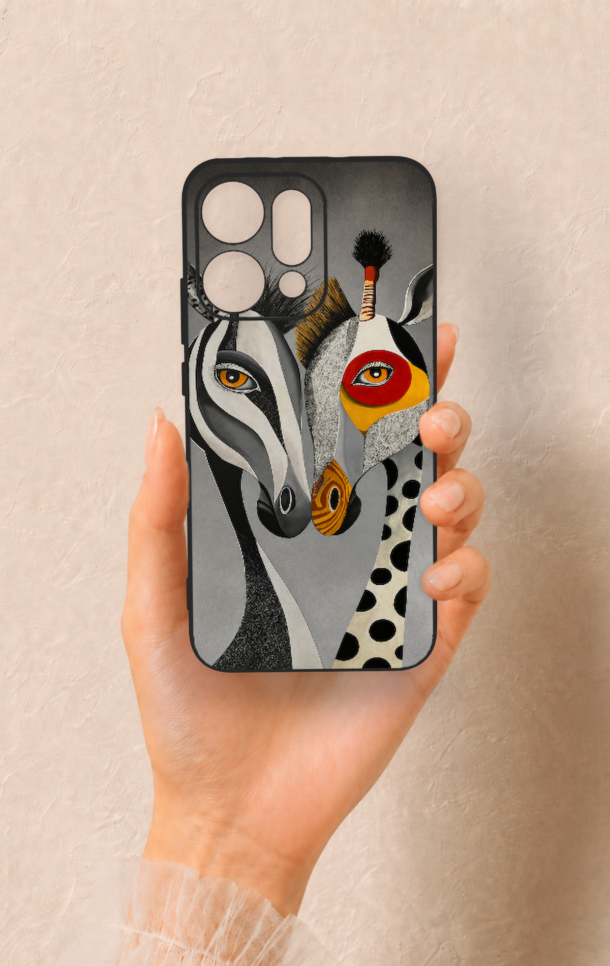 Oppo Reno 14 Uyumlu Zebra ve Zürafa Desenli Silikon Kılıf