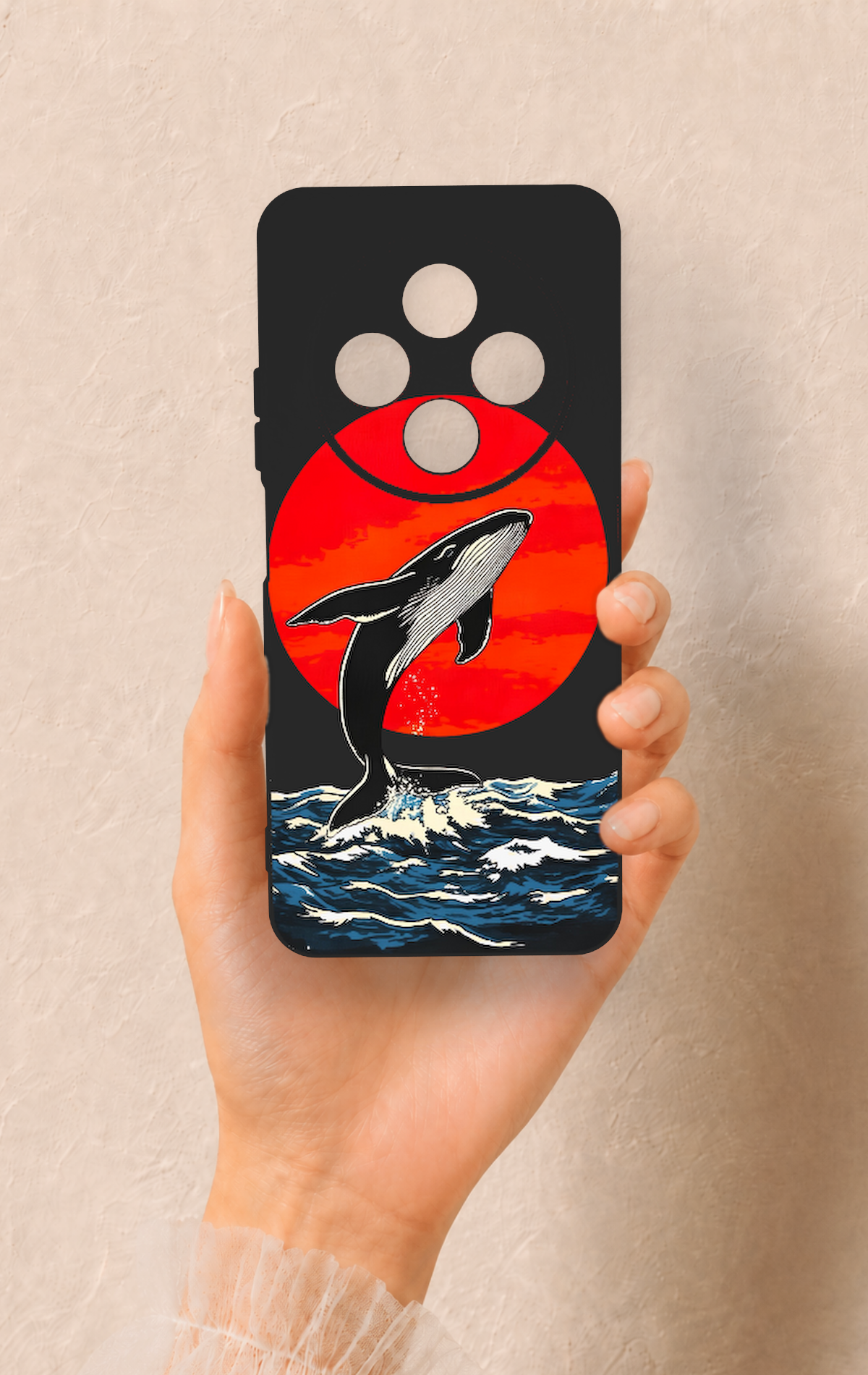 Redmi 14C Uyumlu Kırmızı Güneş Balina Desenli Silikon Kılıf
