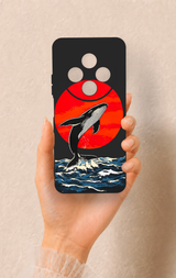 Redmi 14C Uyumlu Kırmızı Güneş Balina Desenli Silikon Kılıf