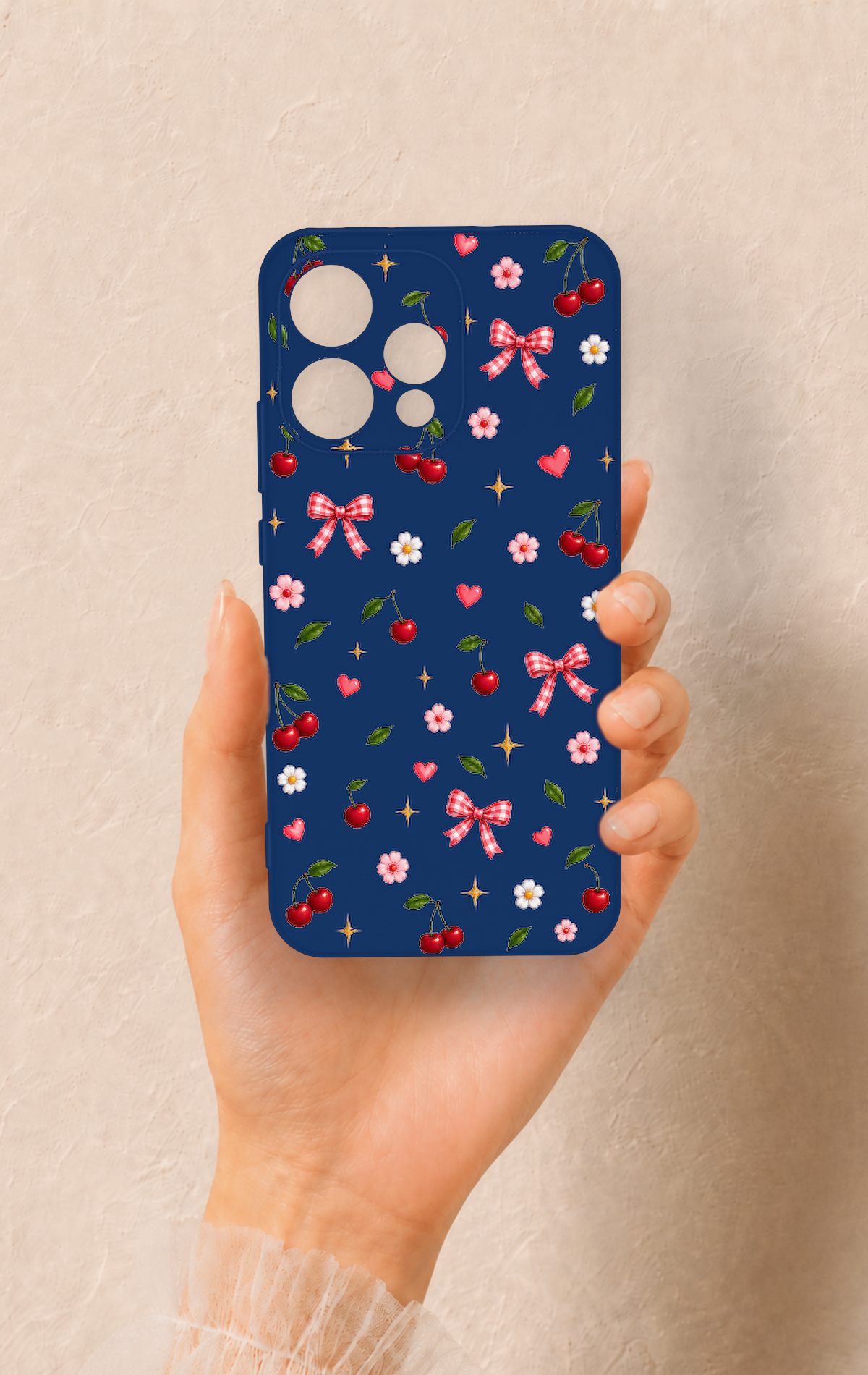 Oppo Reno 15 5G Uyumlu Çiçek Kiraz Fiyonk Desenli Silikon Kılıf