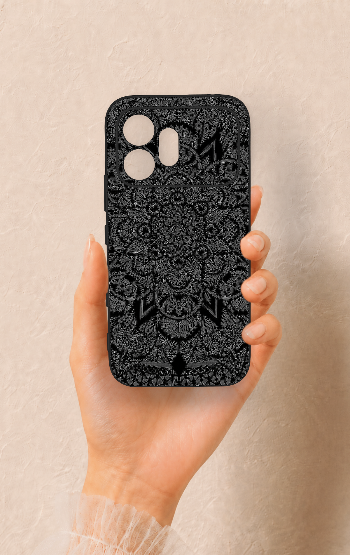 Honor 600 Uyumlu Siyah Beyaz Mandala Desenli Silikon Kılıf