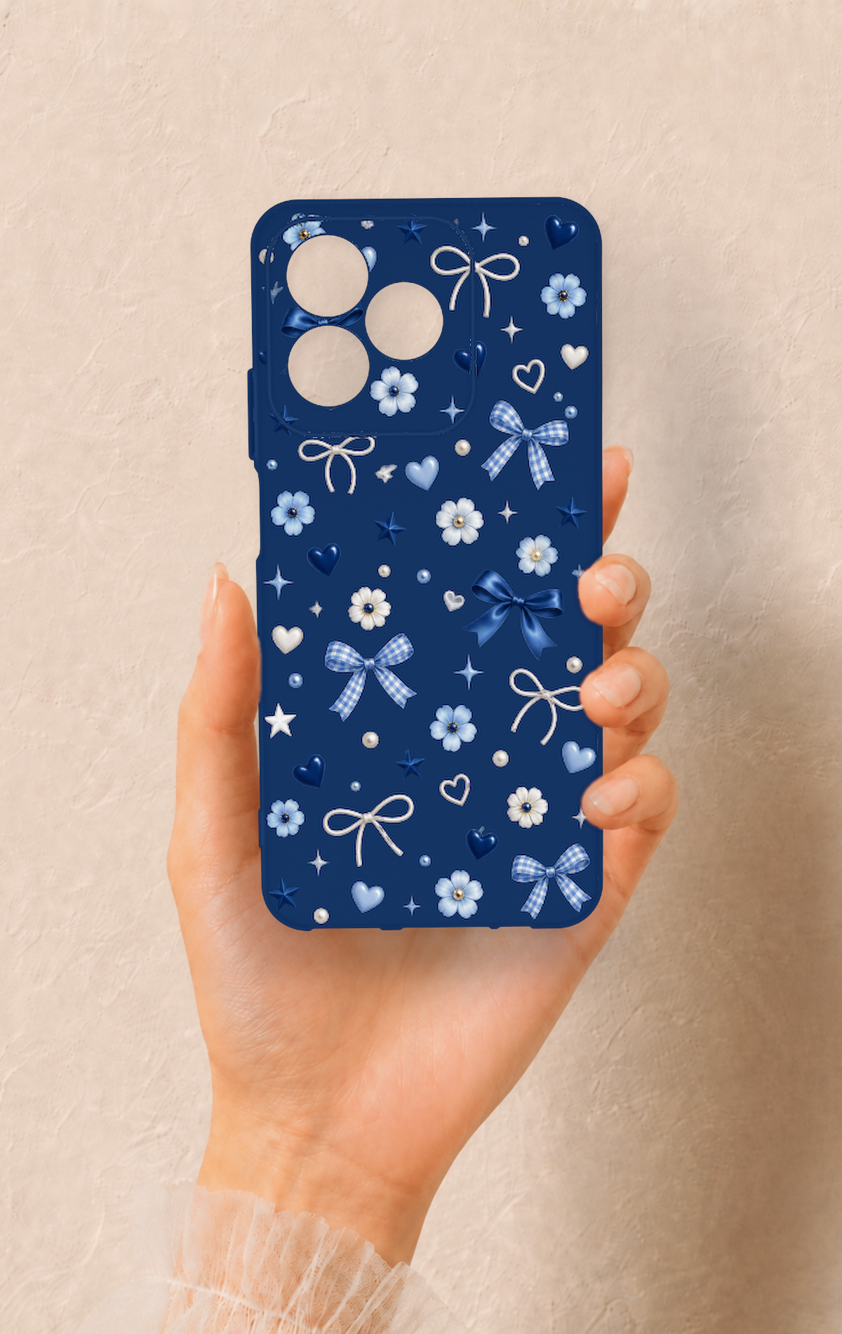 Realme C53 Uyumlu Mavi Papatya Fiyonk Desenli Silikon Kılıf