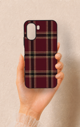 Oppo A6T Uyumlu Bordo Siyah Ekose Desenli Silikon Kılıf