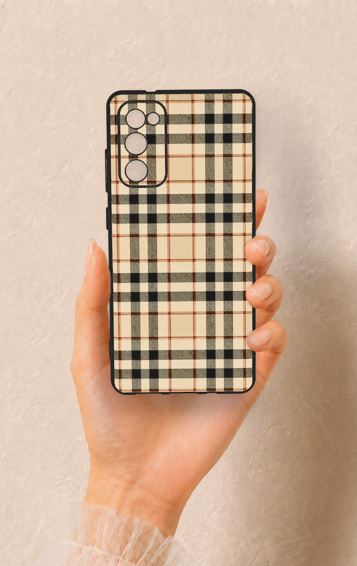 Samsung S20Fe Uyumlu Karamel Siyah Ekose Desenli Silikon Kılıf