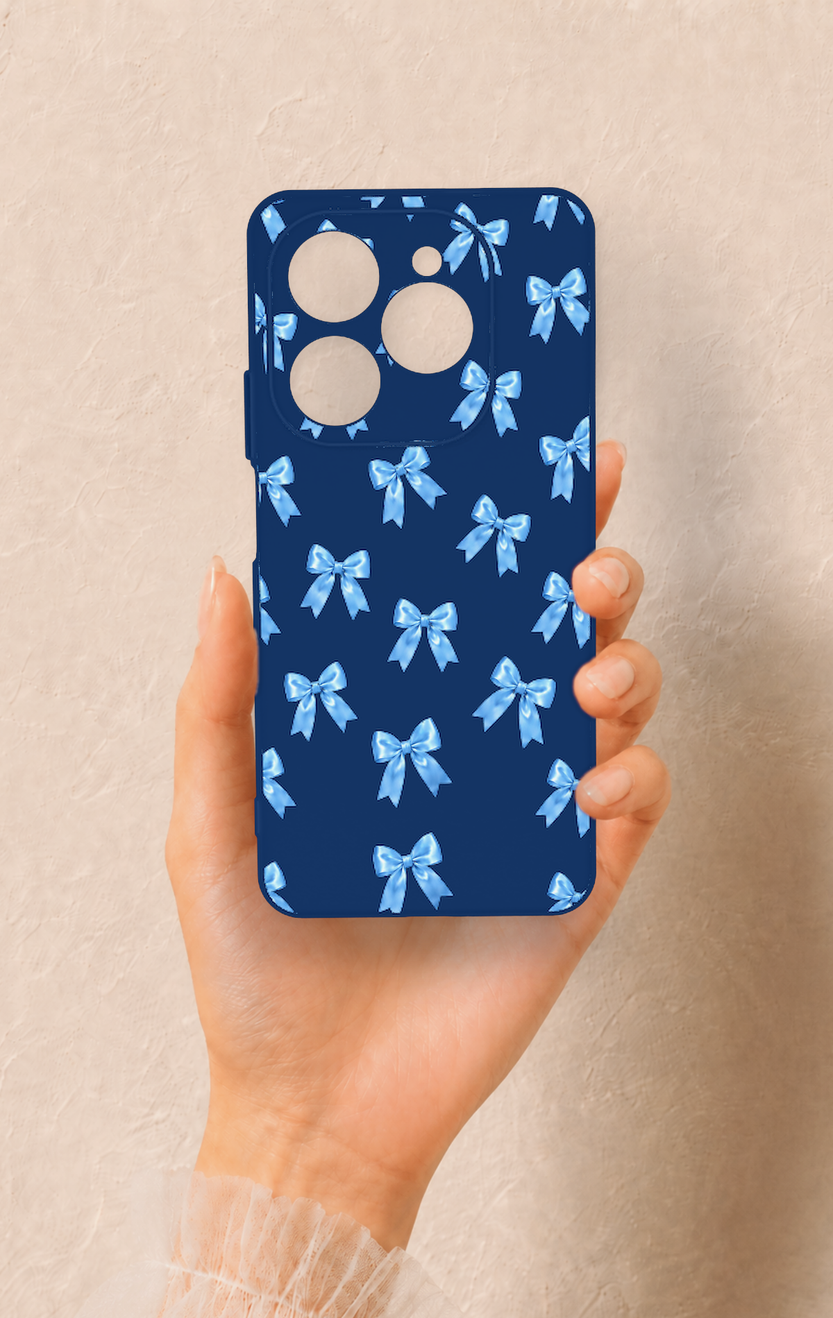 Tecno Spark 20 Pro Uyumlu Mavi Fiyonk Kurdele Desenli Silikon Kılıf