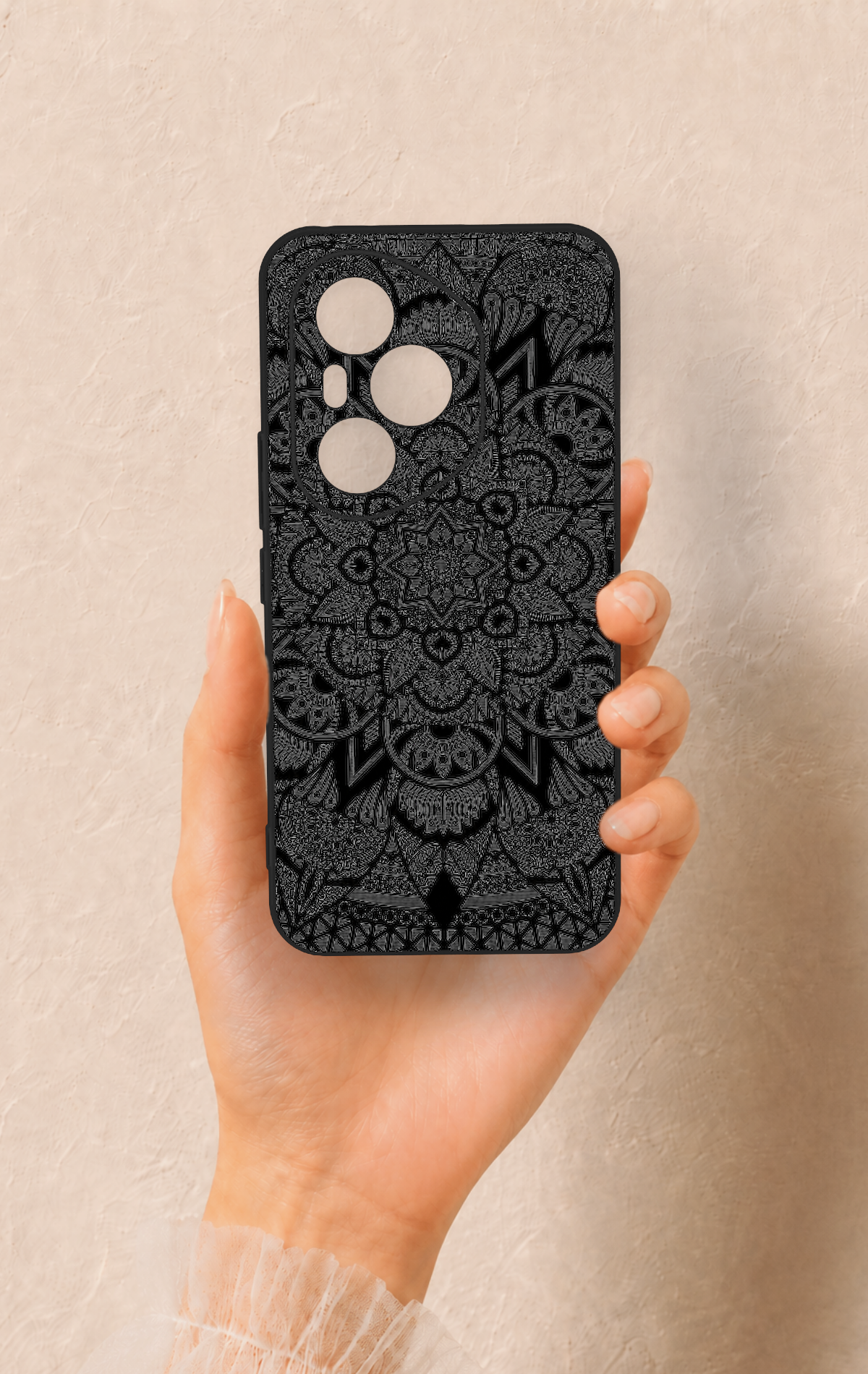 Honor 400 Pro Uyumlu Siyah Beyaz Mandala Desenli Silikon Kılıf
