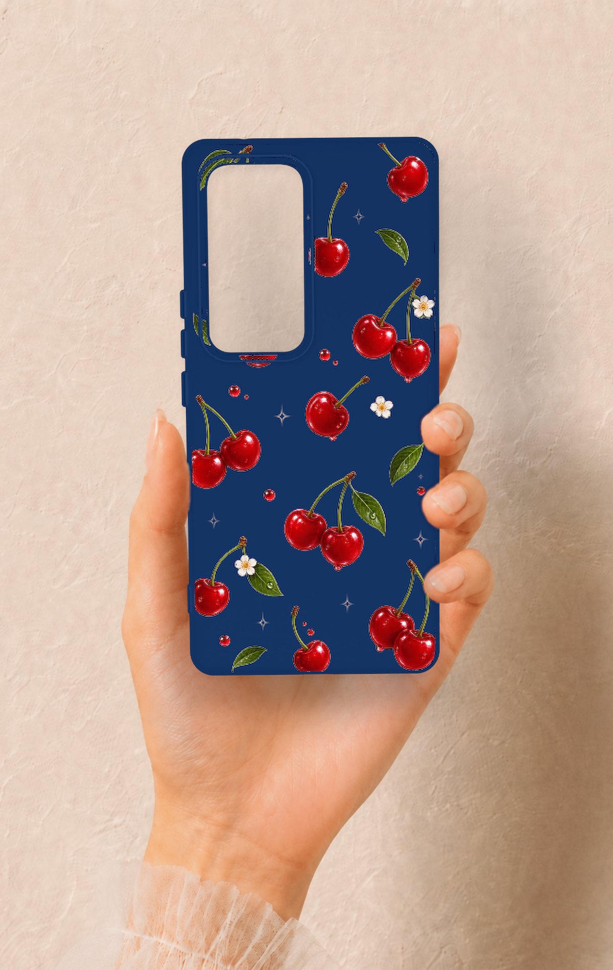 Vivo V30 Uyumlu Kiraz Papatya Desenli Silikon Kılıf