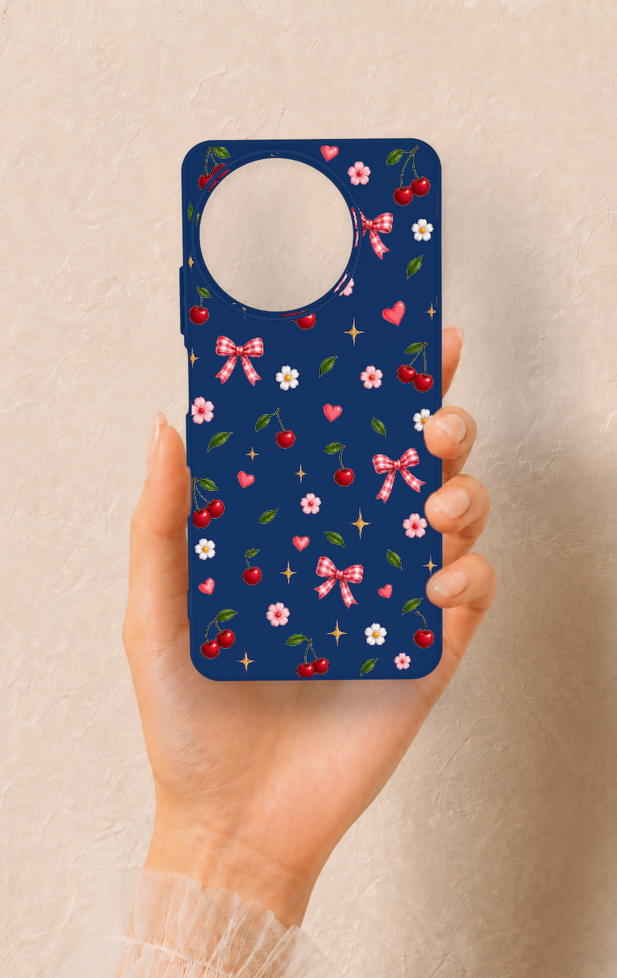 Realme 11 Uyumlu Çiçek Kiraz Fiyonk Desenli Silikon Kılıf