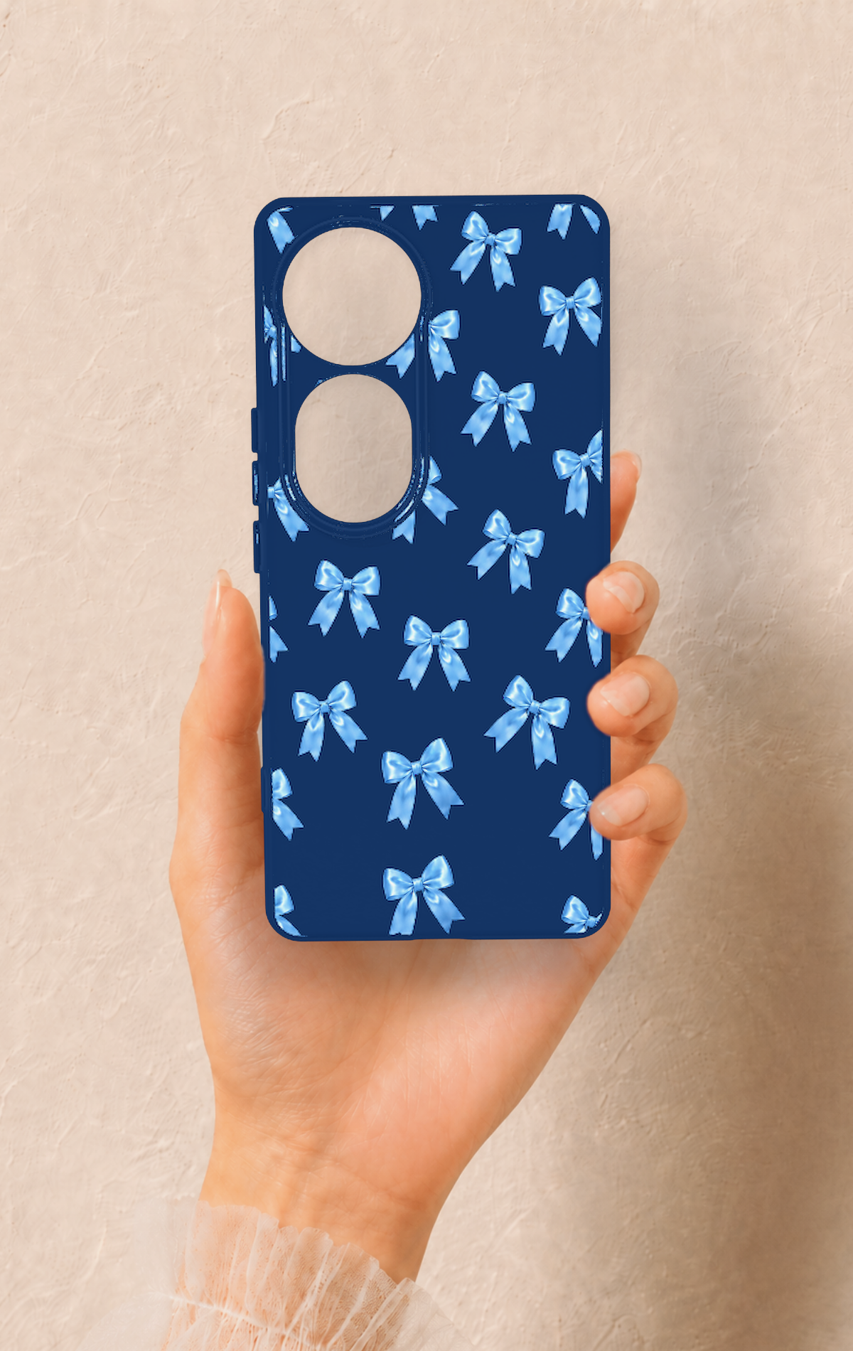 Vivo V40 Uyumlu Mavi Fiyonk Kurdele Desenli Silikon Kılıf