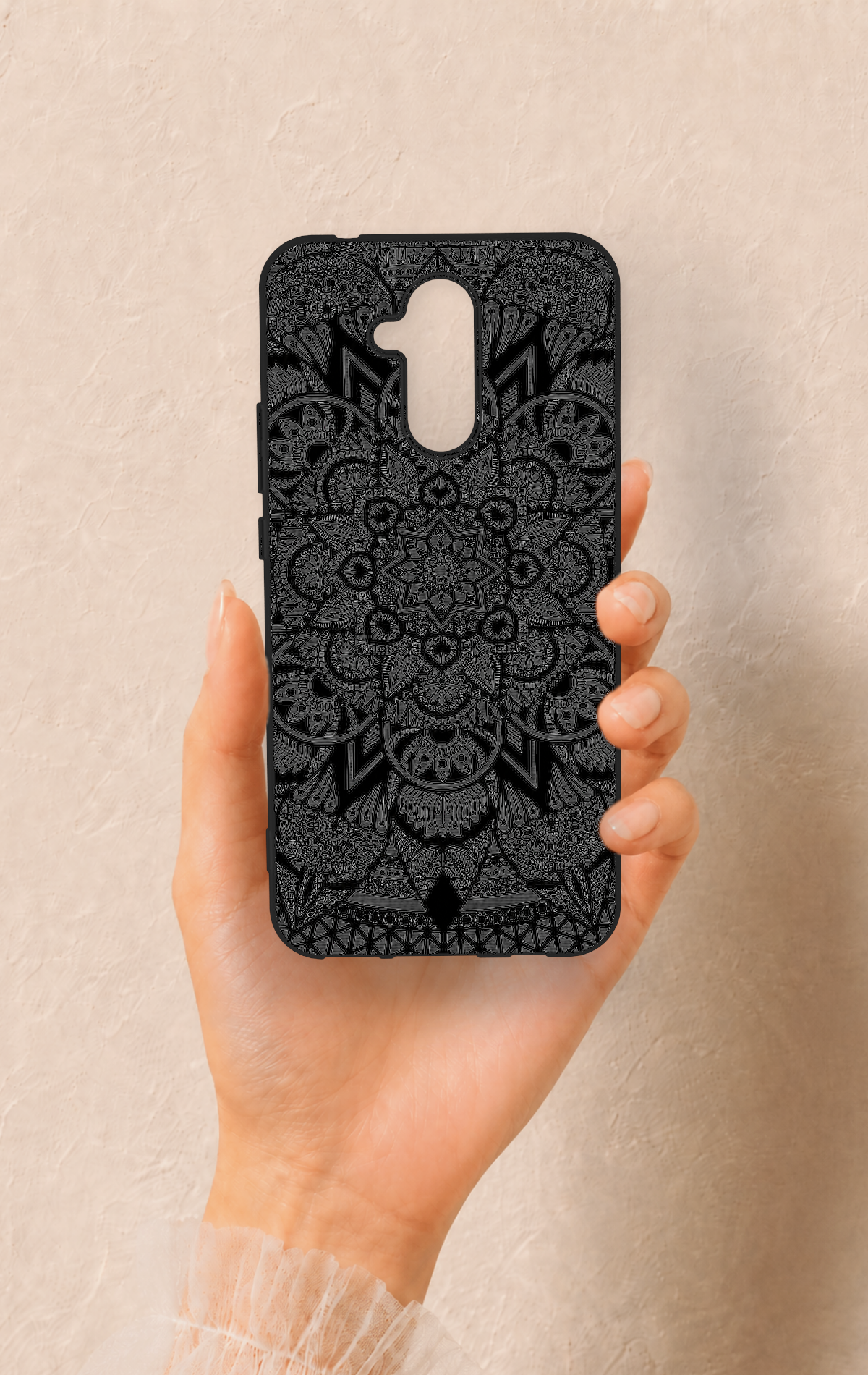 Huawei Mate 20 Lite Uyumlu Siyah Beyaz Mandala Desenli Silikon Kılıf