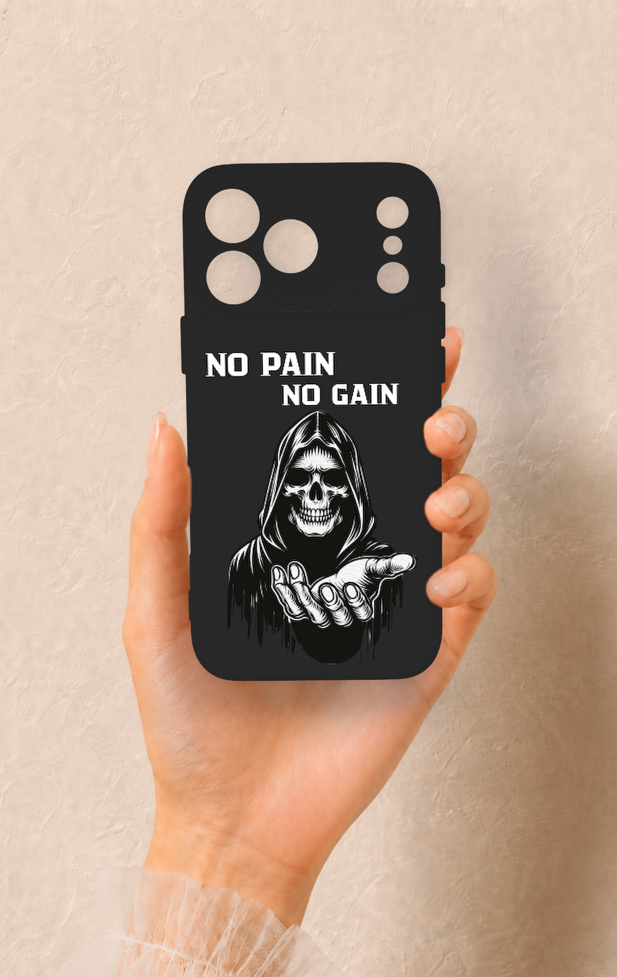 iPhone 17 Pro Max Uyumlu No Pain No Gain Desenli Silikon Kılıf