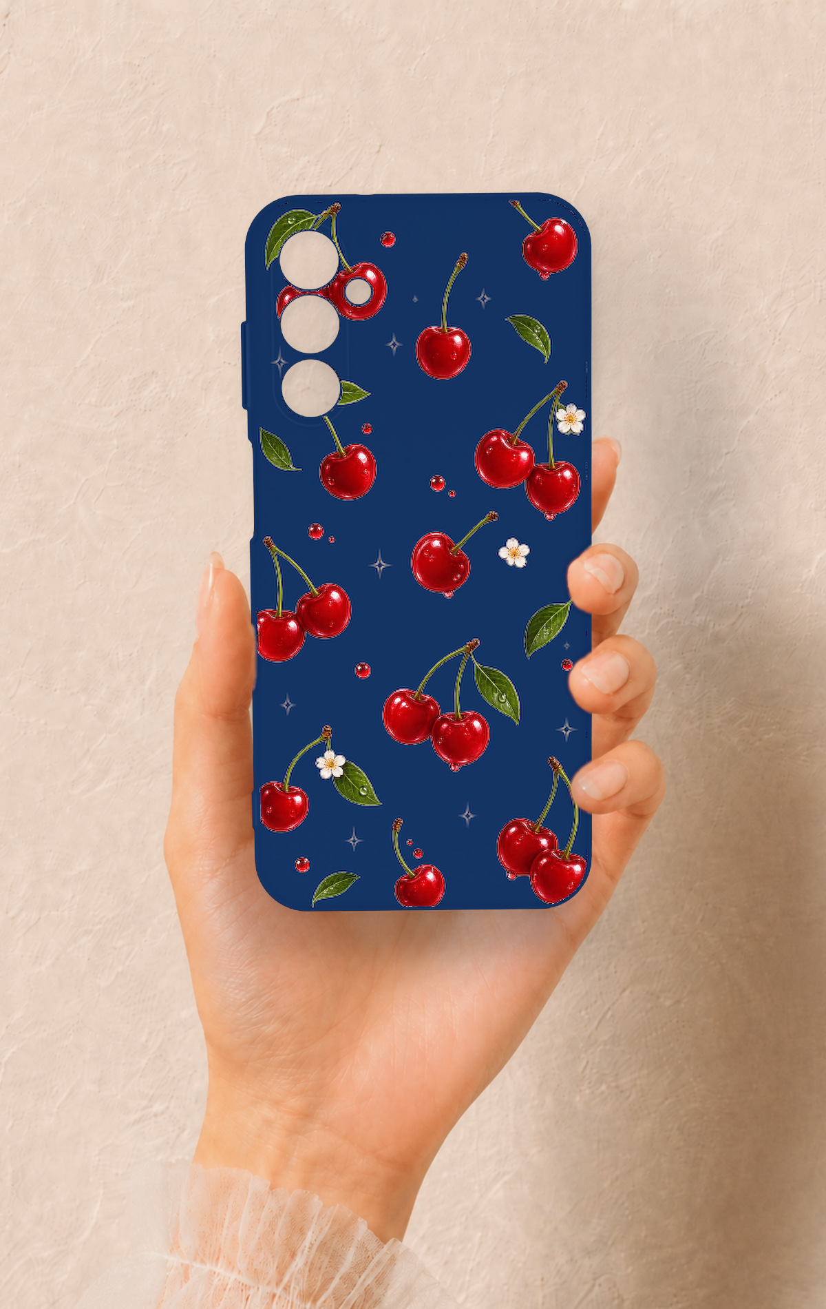 Samsung M14 Uyumlu Kiraz Papatya Desenli Silikon Kılıf
