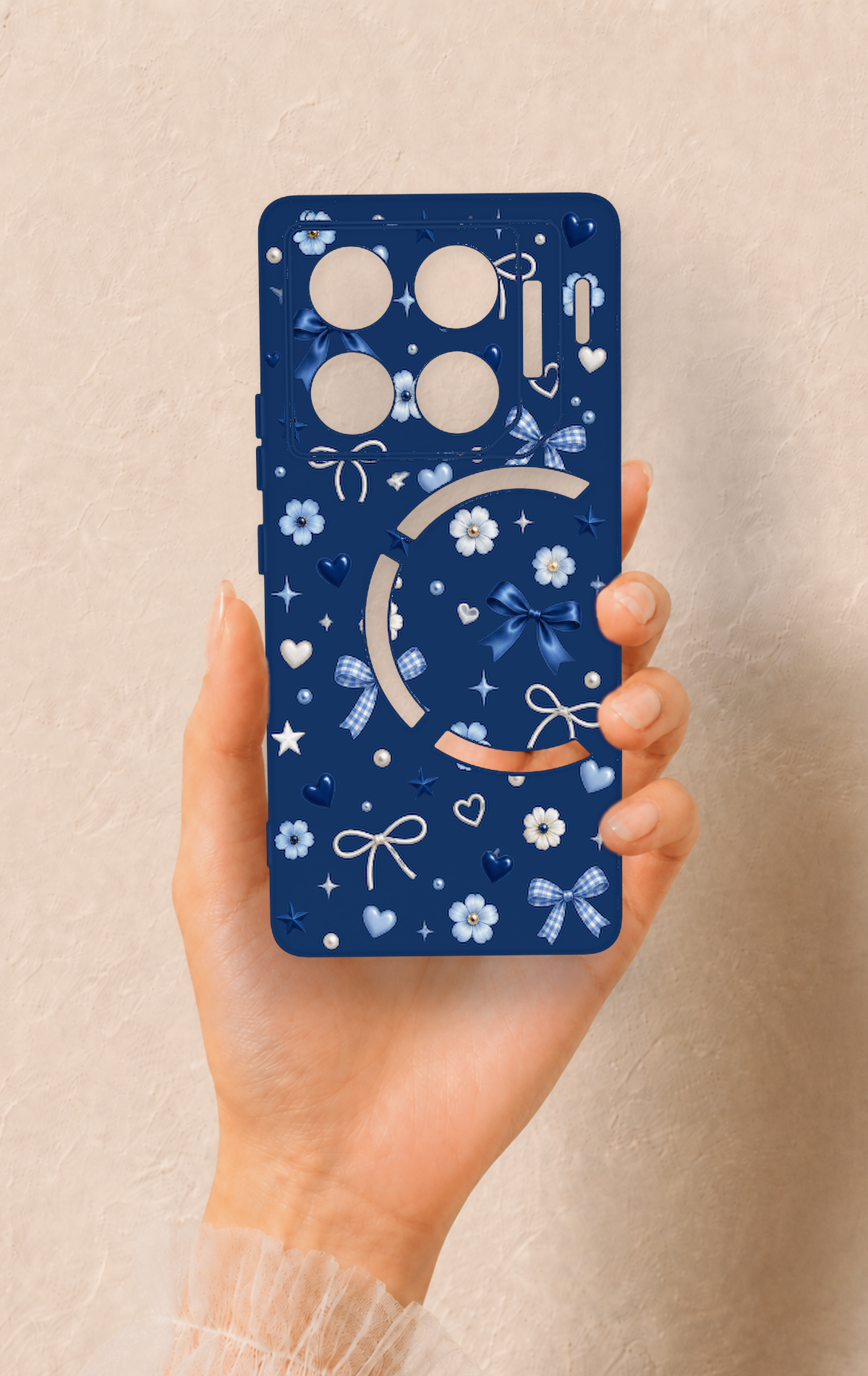 İnfinix Gt 20 Pro Uyumlu Mavi Papatya Fiyonk Desenli Silikon Kılıf