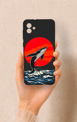 Samsung A04 Uyumlu Kırmızı Güneş Balina Desenli Silikon Kılıf