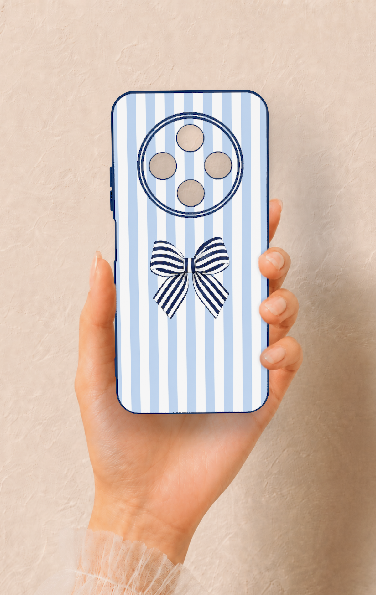 Tecno Spark 30C Uyumlu Mavi Beyaz Kurdele Desenli Silikon Kılıf