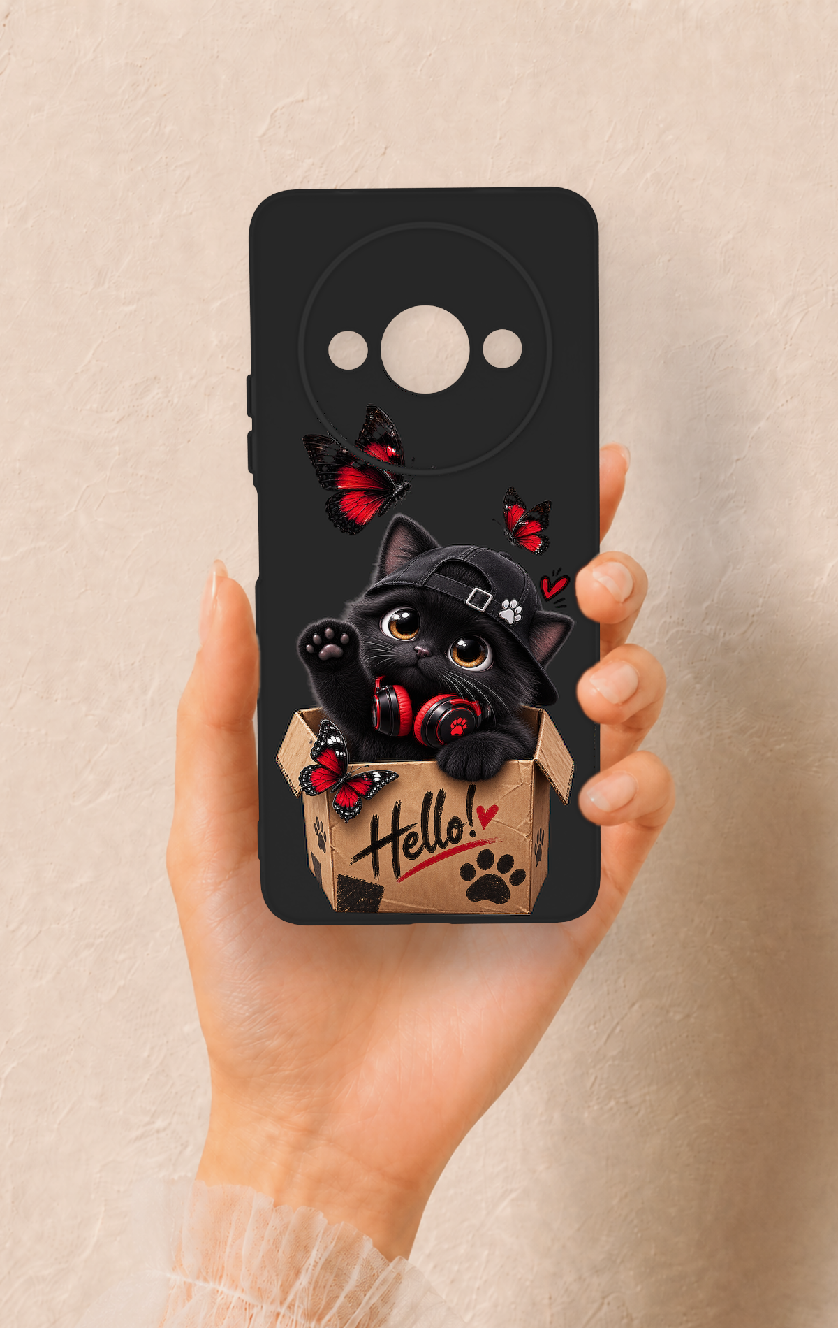 Redmi A3 Uyumlu Hello Cat Desenli Silikon Kılıf
