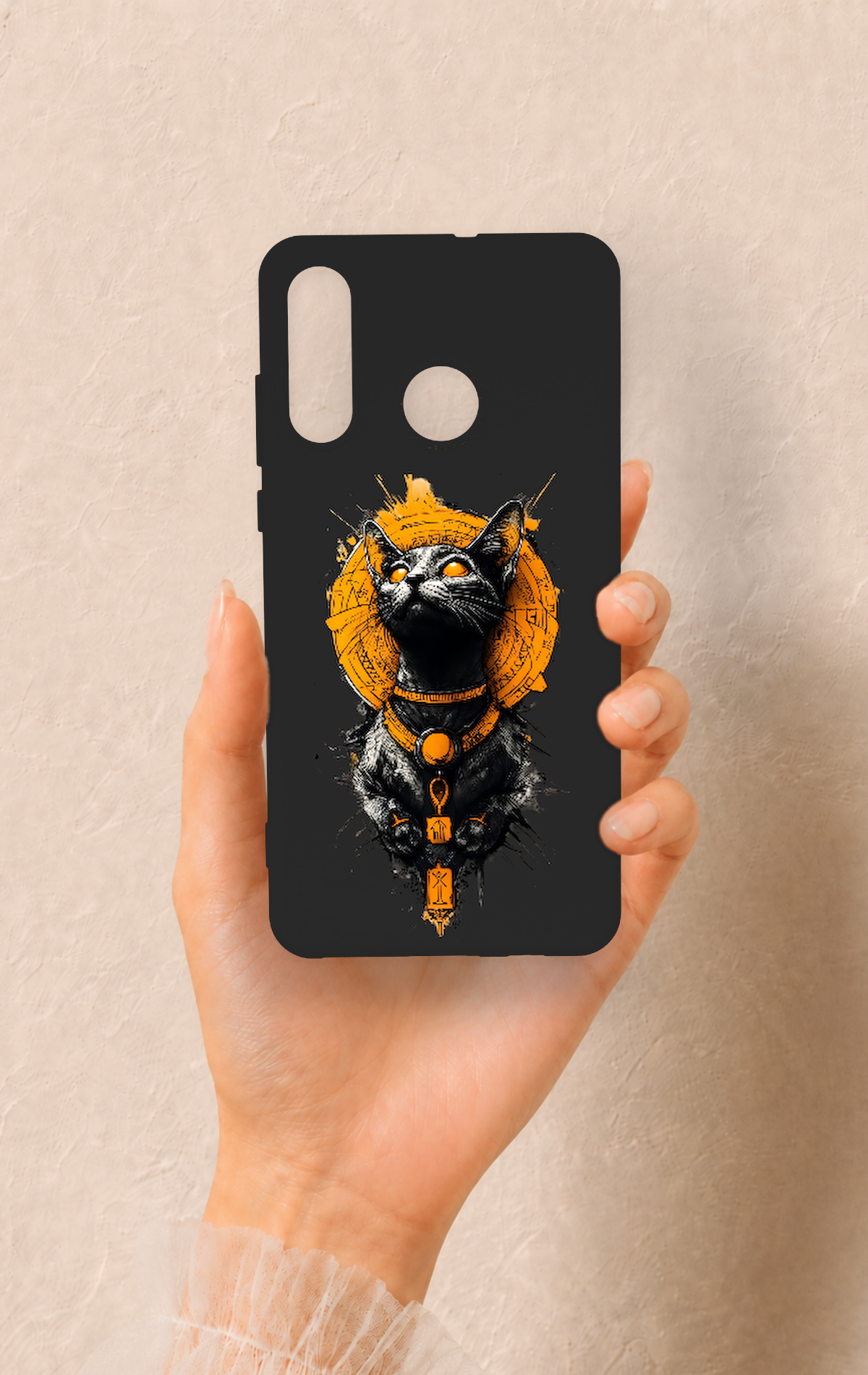 Huawei P30 Lite Uyumlu Mısırlı Kedi Tanrısı Desenli Silikon Kılıf