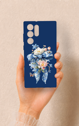 Samsung S22 Ultra Uyumlu Mavi Kurdeleli Çiçek Desenli Silikon Kılıf
