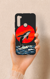 Redmi Note 8 Uyumlu Kırmızı Güneş Balina Desenli Silikon Kılıf