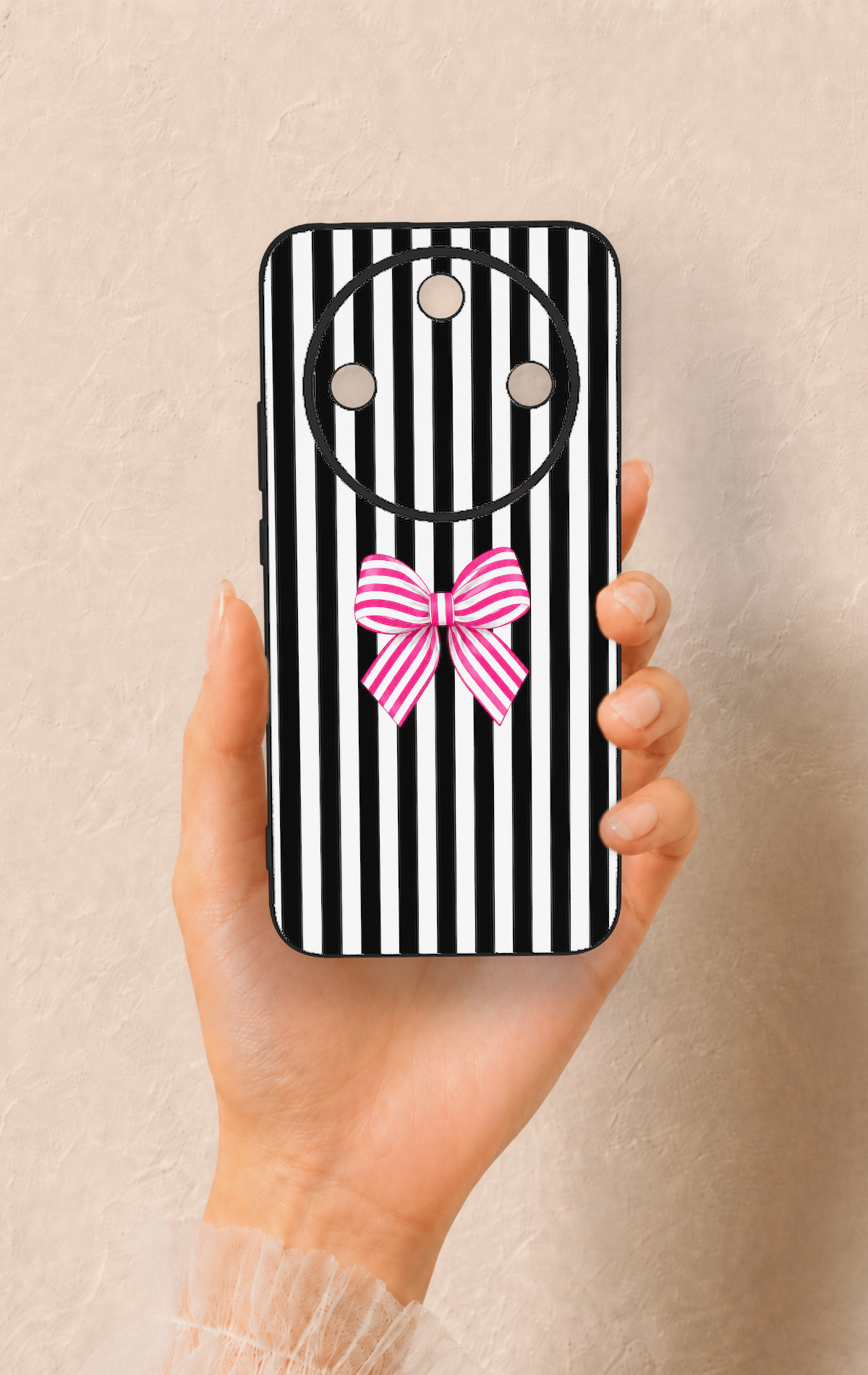 Honor Magic 8 Lite Uyumlu Pembe Beyaz Kurdele Desenli Silikon Kılıf