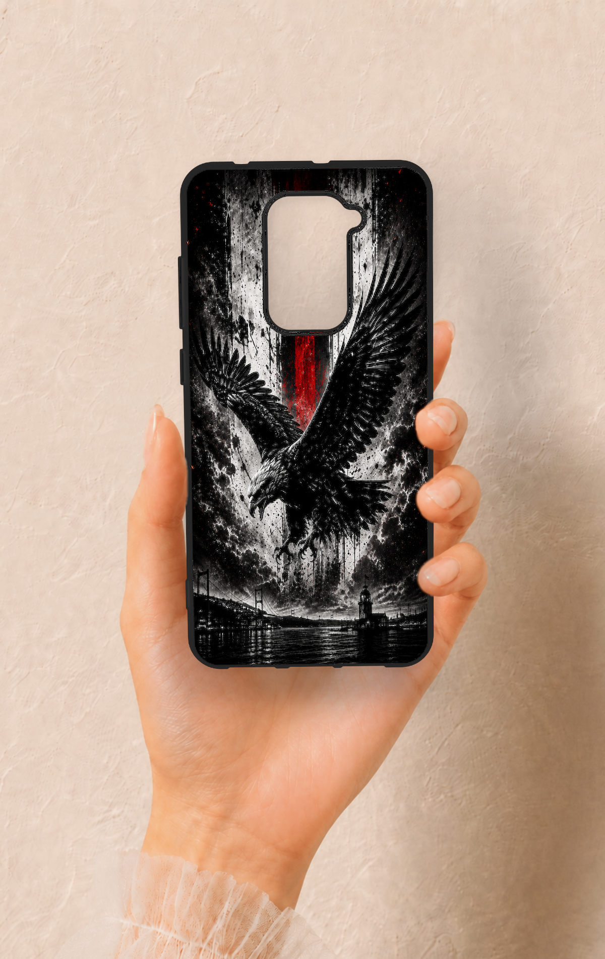 Redmi Note 9 Uyumlu Kara Kartal Desenli Silikon Kılıf