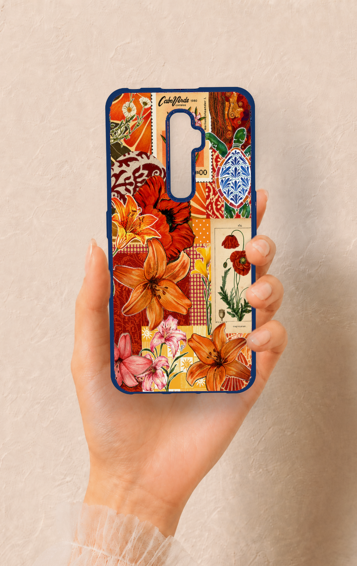 Oppo Reno 2Z Uyumlu Turuncu Zambak Desenli Silikon Kılıf