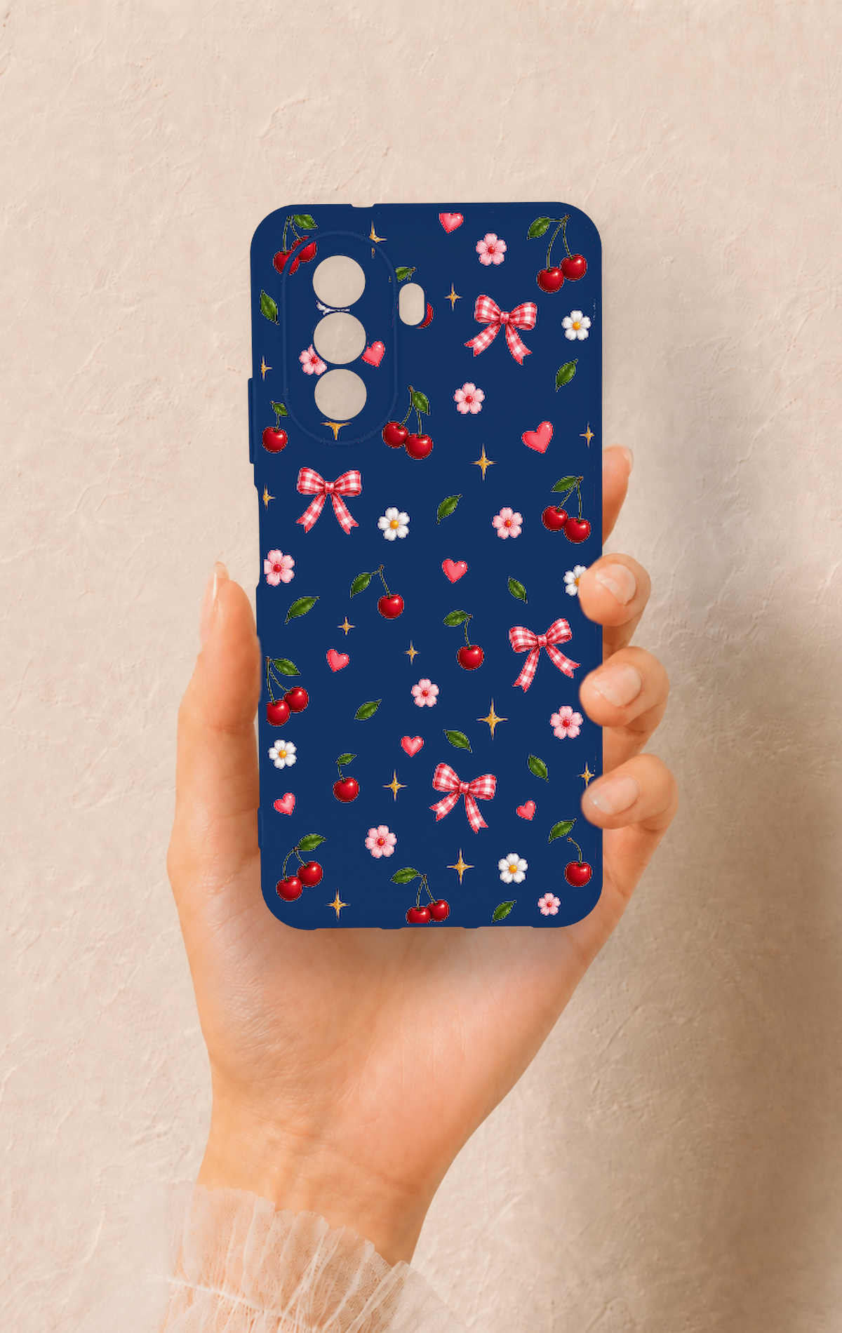 Huawei Nova Y70 Uyumlu Çiçek Kiraz Fiyonk Desenli Silikon Kılıf