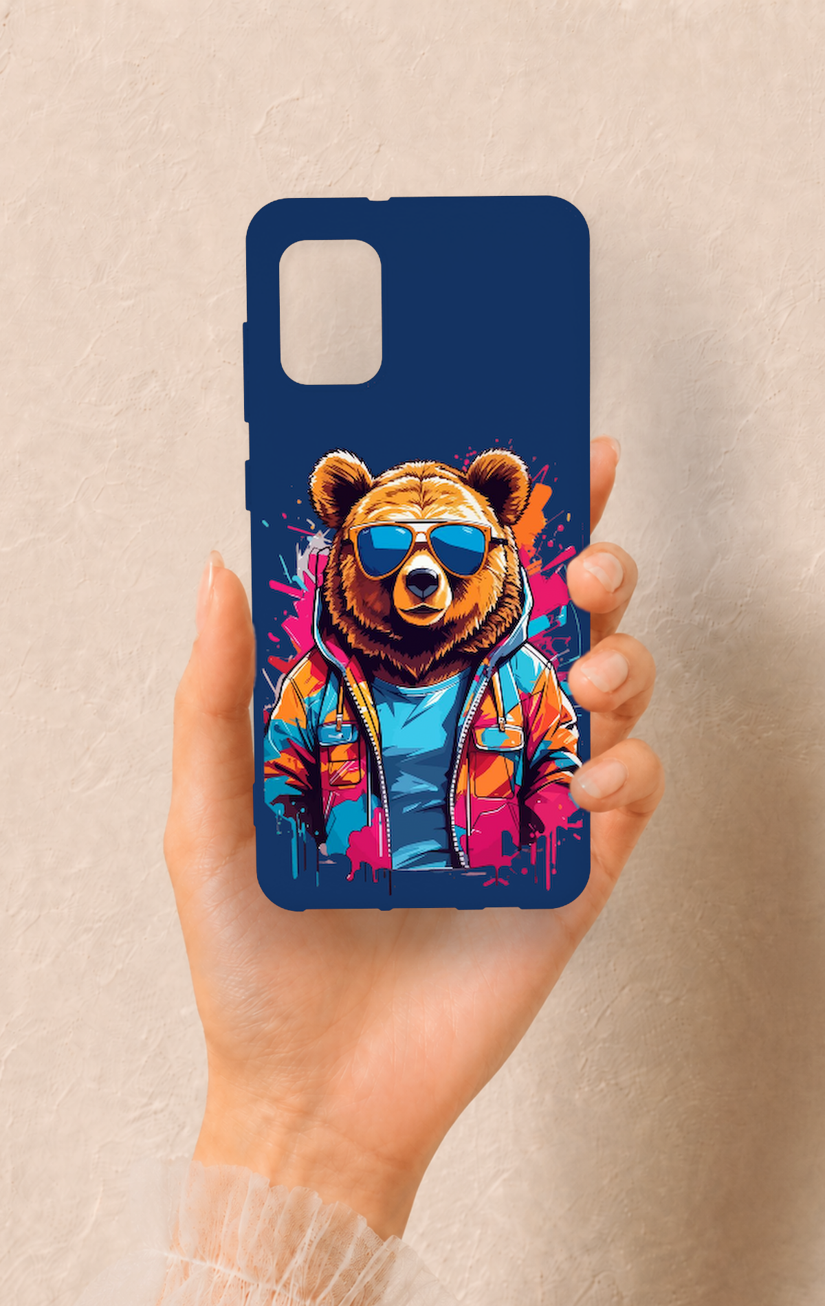 Samsung A31 Uyumlu Gözlüklü Ayı Desenli Silikon Kılıf