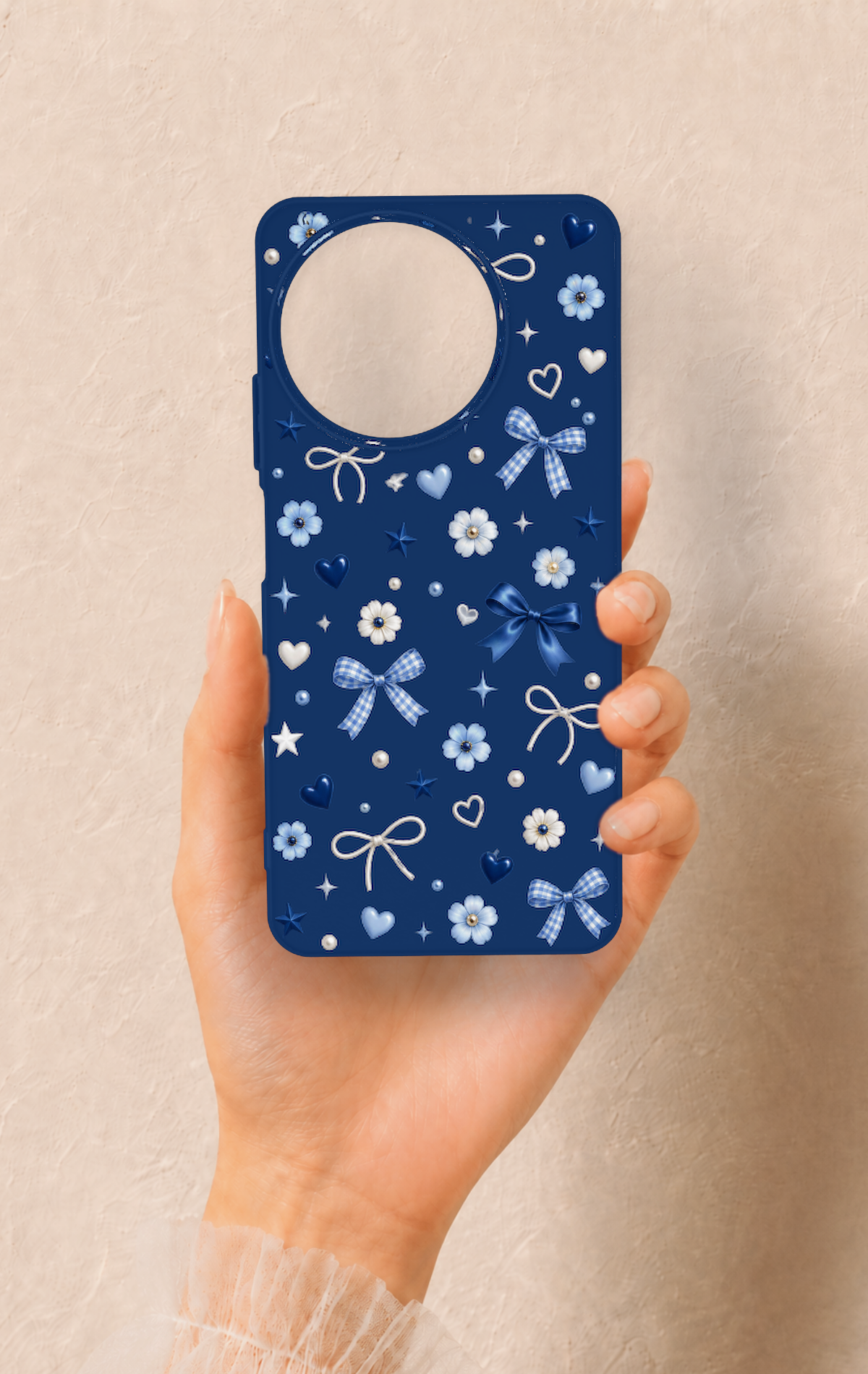 Realme 11 Uyumlu Mavi Papatya Fiyonk Desenli Silikon Kılıf