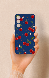 Samsung S22 Uyumlu Kiraz Papatya Desenli Silikon Kılıf