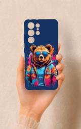 Samsung S21 Ultra Uyumlu Gözlüklü Ayı Desenli Silikon Kılıf
