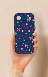 iPhone 17 Air Uyumlu Çiçek Kiraz Fiyonk Desenli Silikon Kılıf