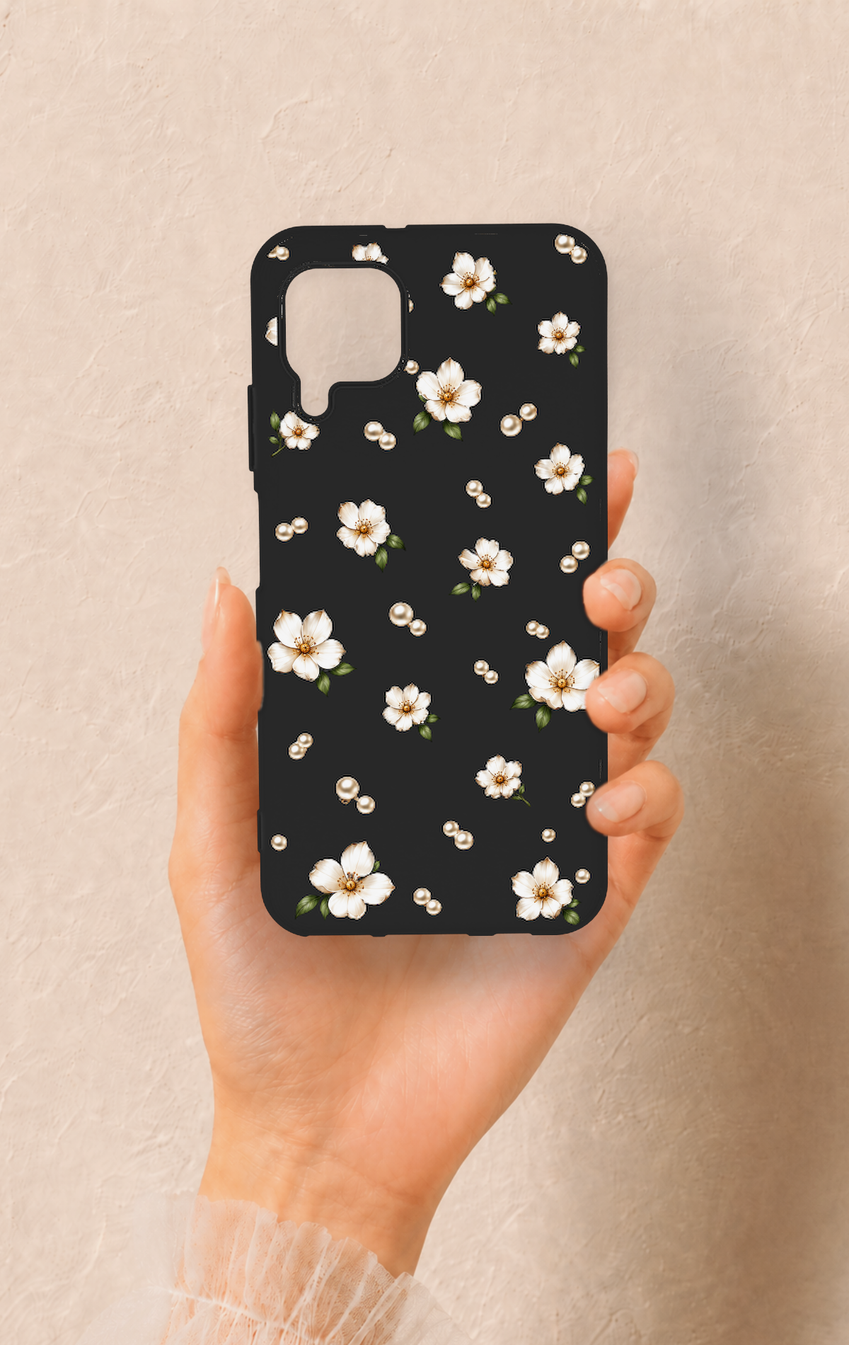 Huawei P40 Lite Uyumlu İnci Papatya Desenli Silikon Kılıf