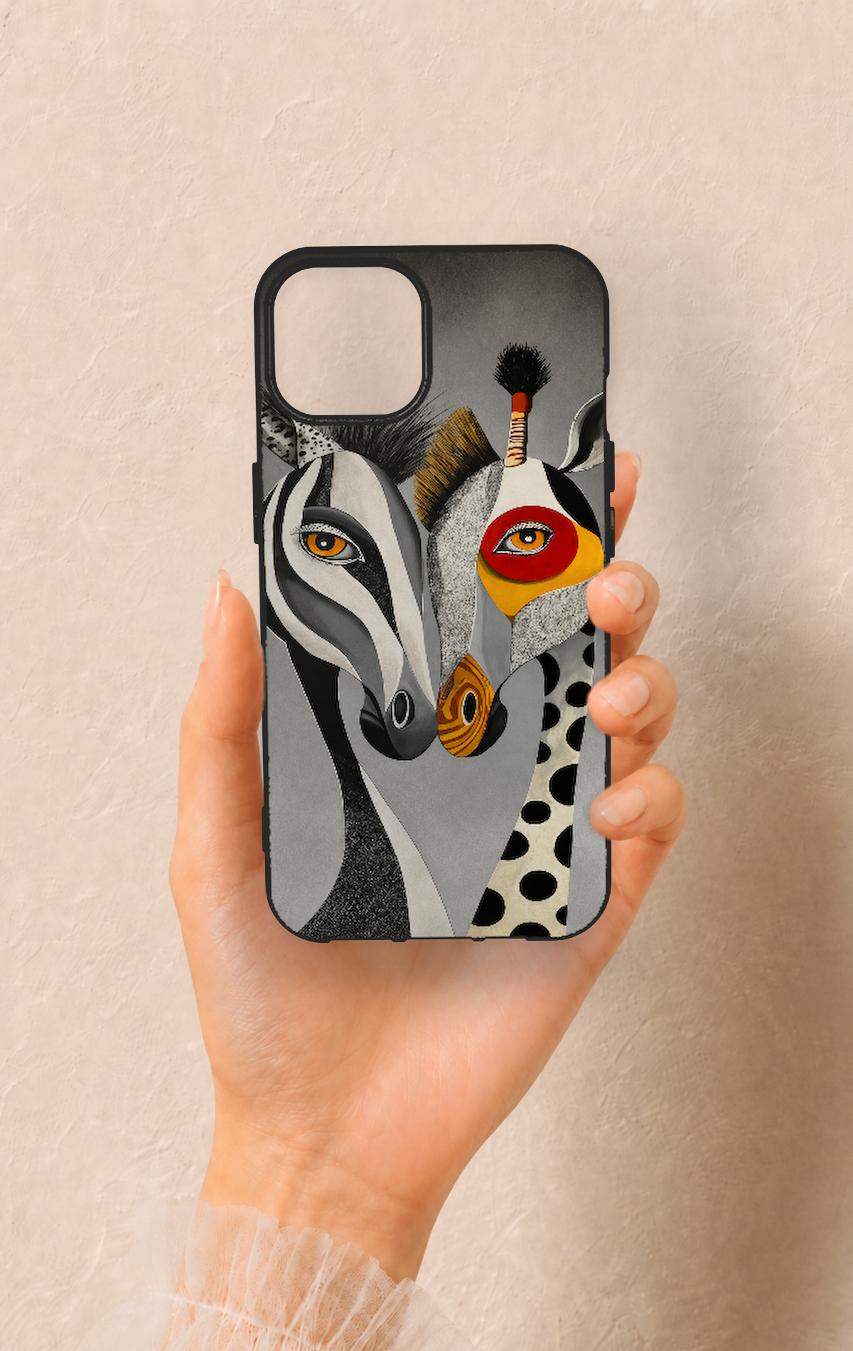 iPhone 14 Uyumlu Zebra ve Zürafa Desenli Silikon Kılıf